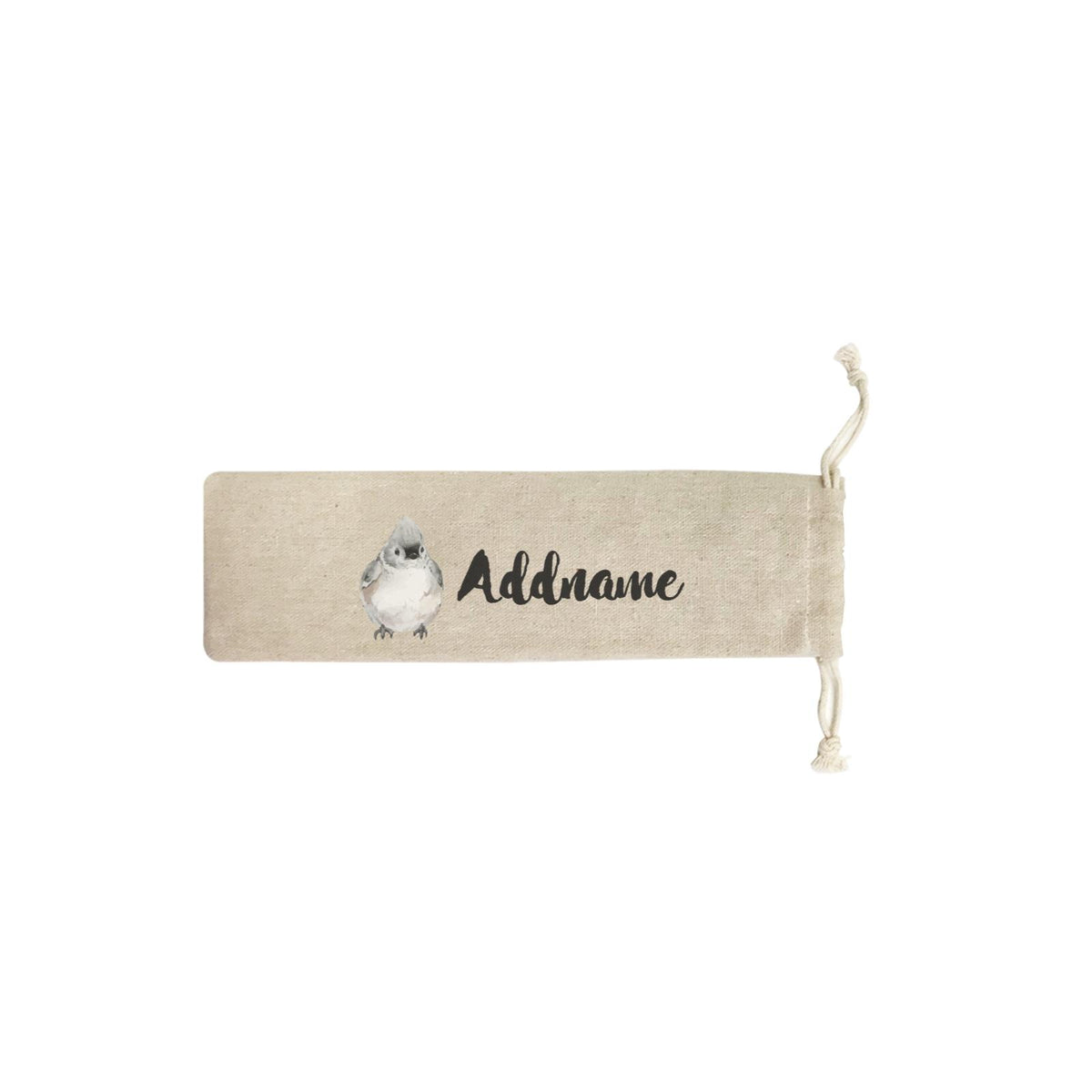 Watercolour Animal Sweet Light Grey Bird Standing Addname SB Straw Pouch (No Straws included)