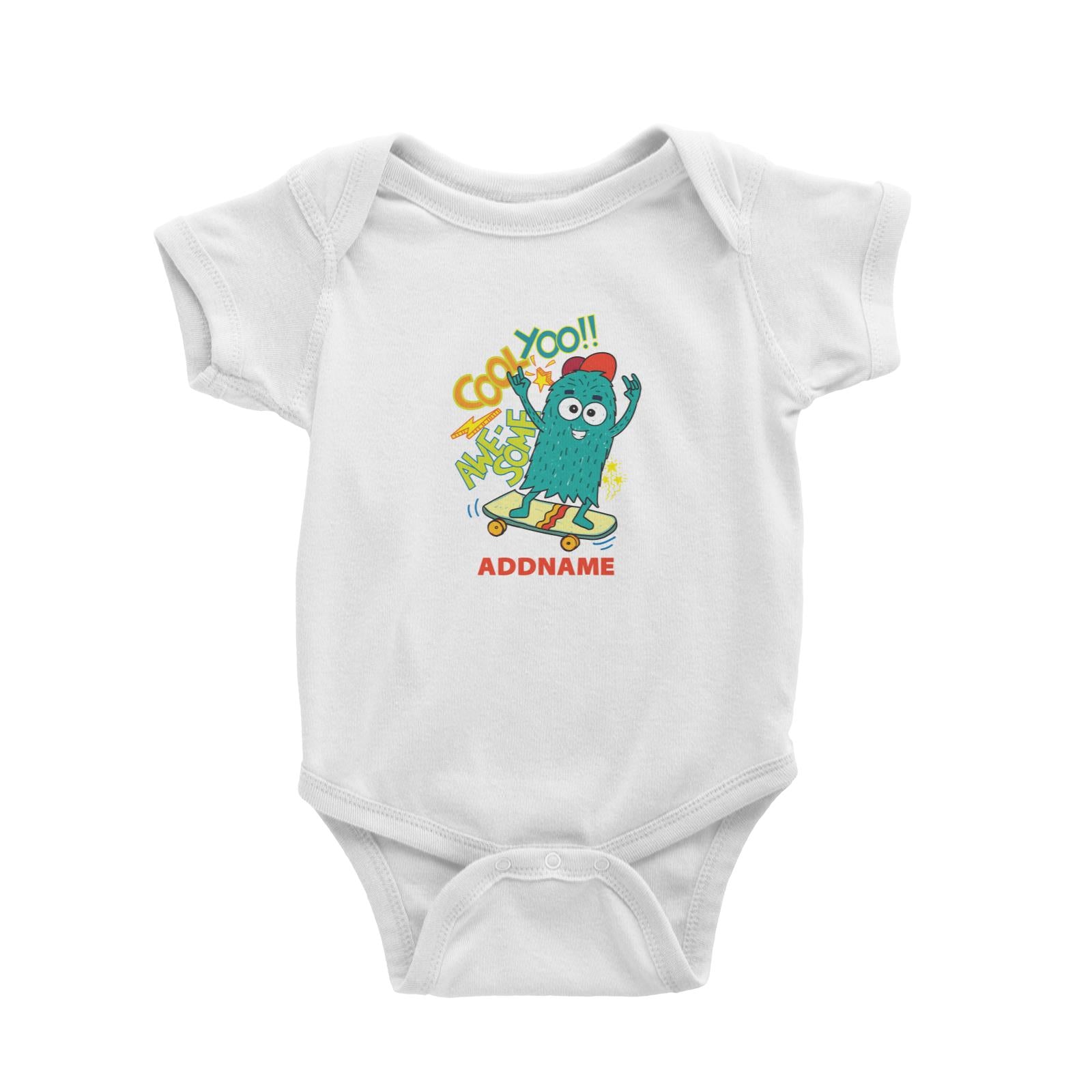 Cool Cute Monster Cool Yoo Awesome Skateboard Monster Addname Baby Romper