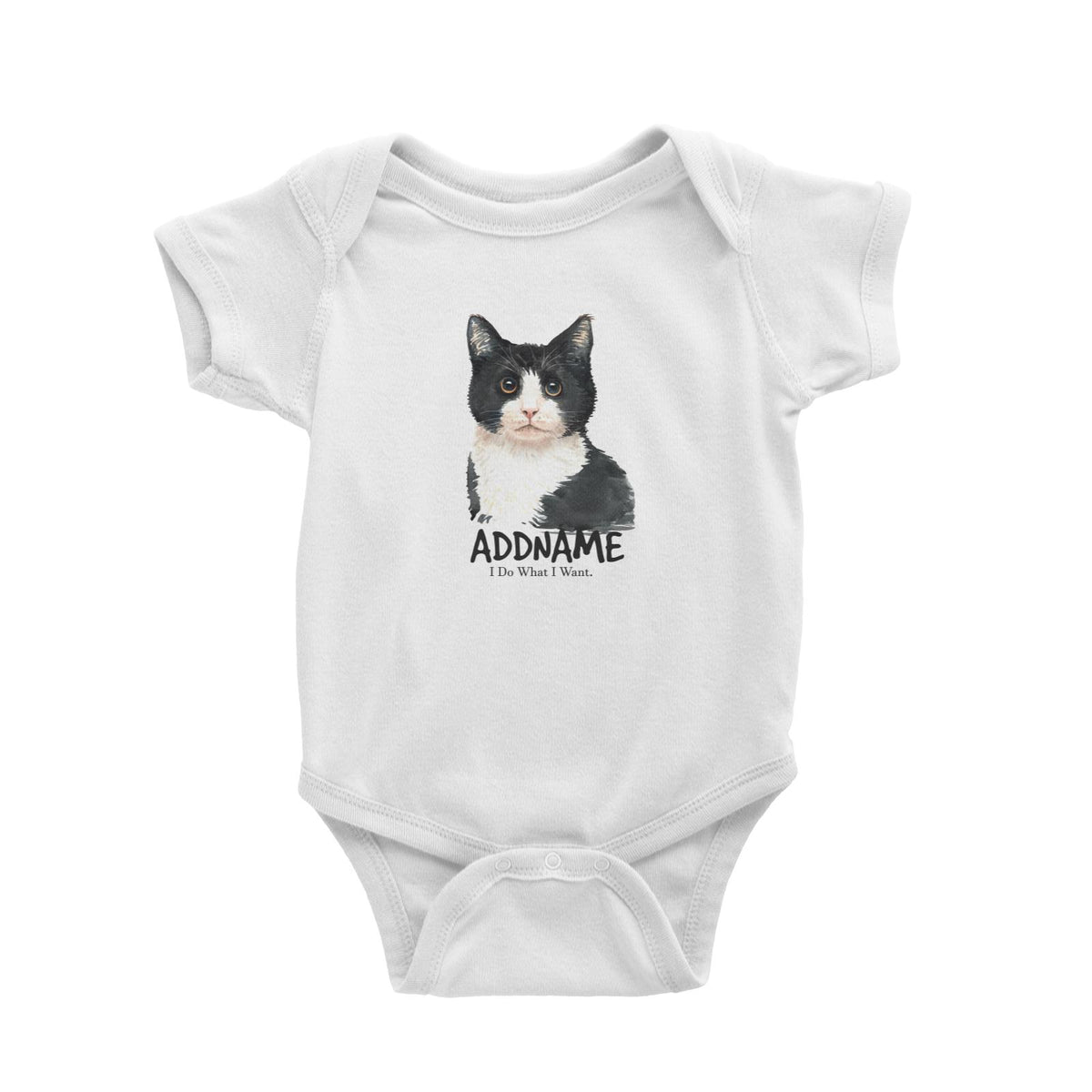 Watercolor Cat Black &amp; White Cat I Do What I Want Addname Baby Romper