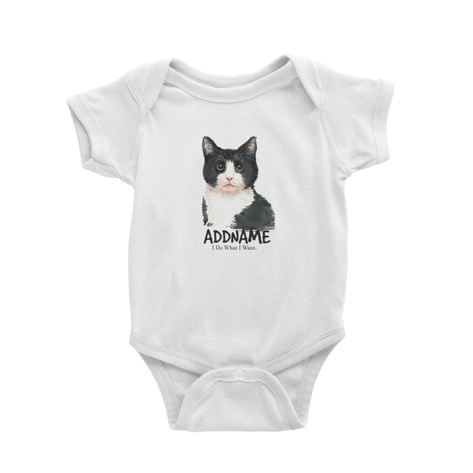 Watercolor Cat Black & White Cat I Do What I Want Addname Baby Romper
