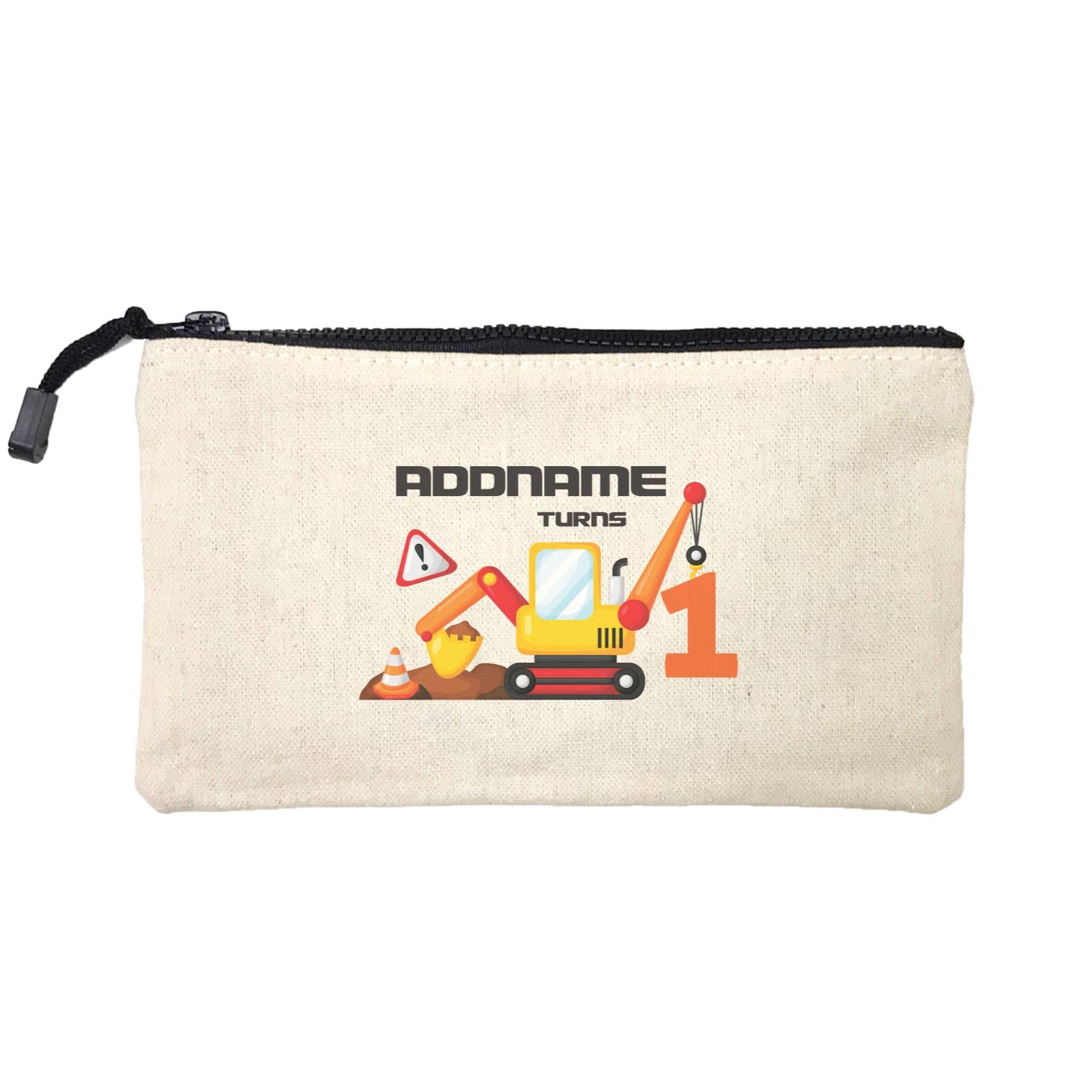Birthday Construction Excavator Addname Turns 1 Mini Accessories Stationery Pouch