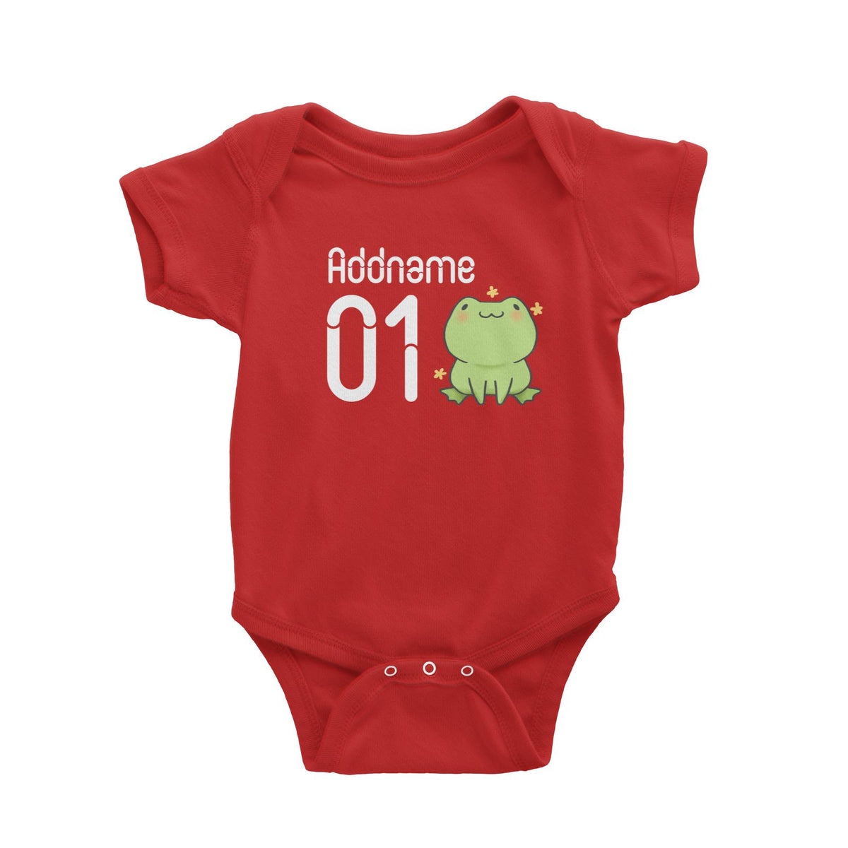 Name and Number Cute Hand Drawn Style Frog Baby Romper