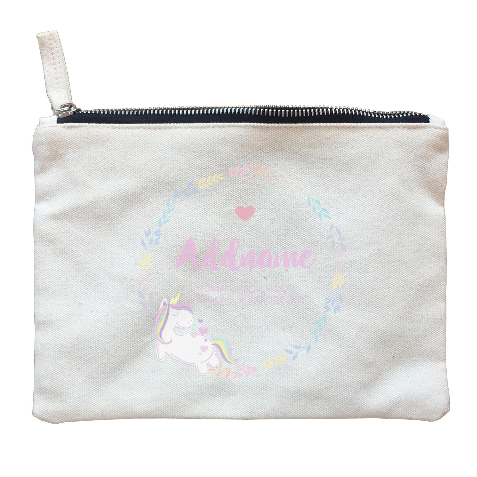 Pastel Colours Leaf Wreath with Unicorn Personalizable with Name and Text Zipper Pouch