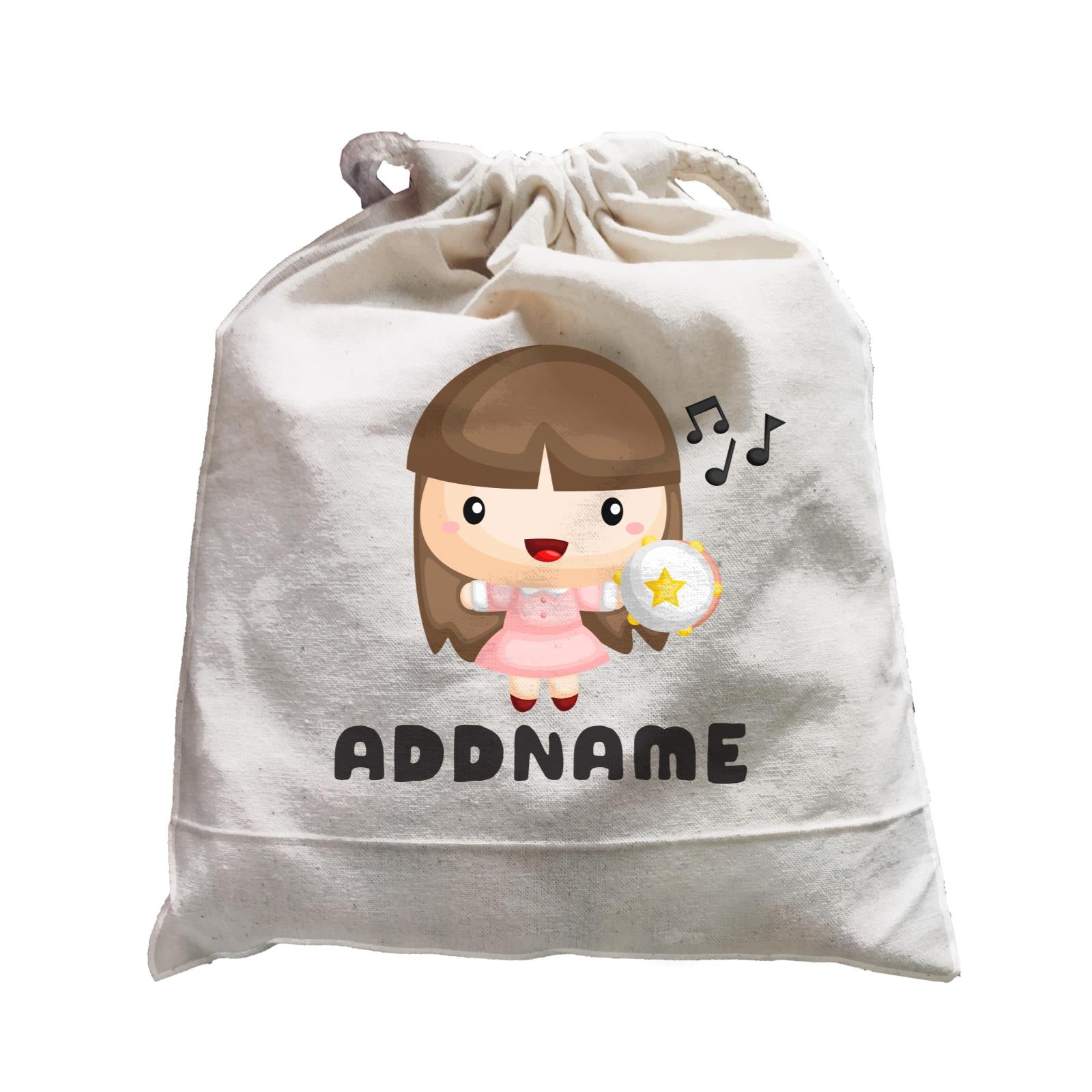 Birthday Music Band Girl Playing Tambourine Addname Satchel