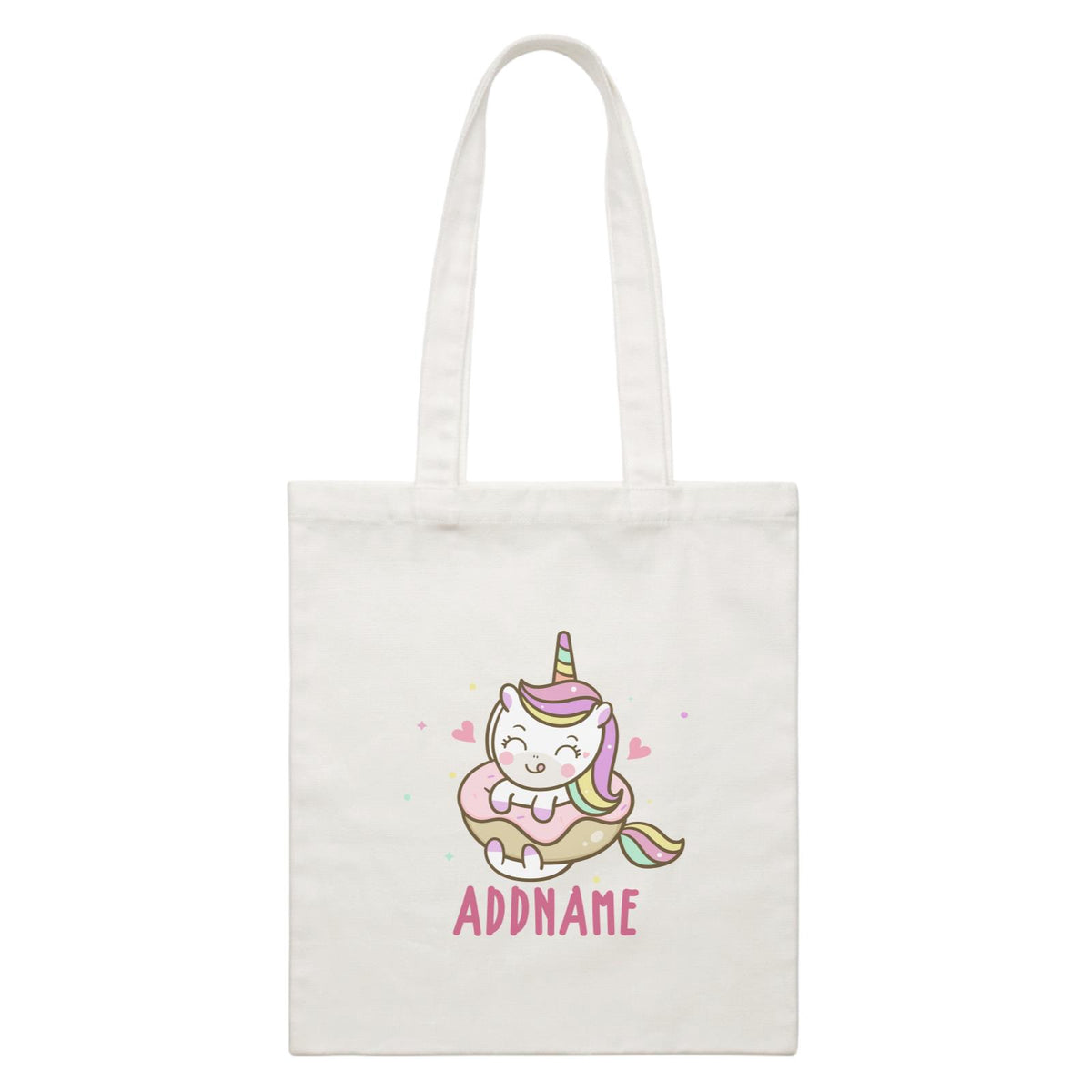 Unicorn And Princess Series Unicorn Eating Donut Addname White Canvas Bag