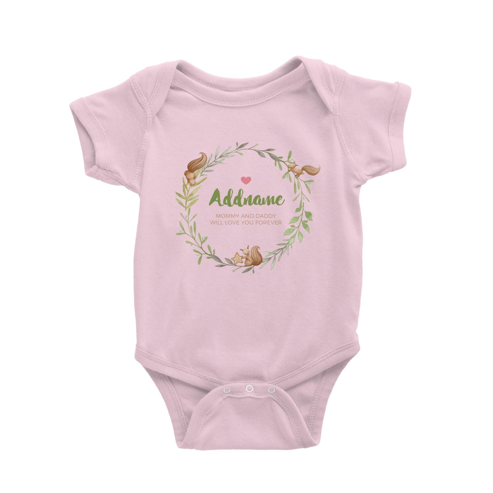 Watercolour Squirrels Green Wreath Personalizable with Name and Text Baby Romper