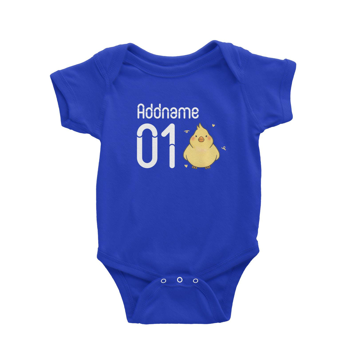 Name and Number Cute Hand Drawn Style Chick Baby Romper
