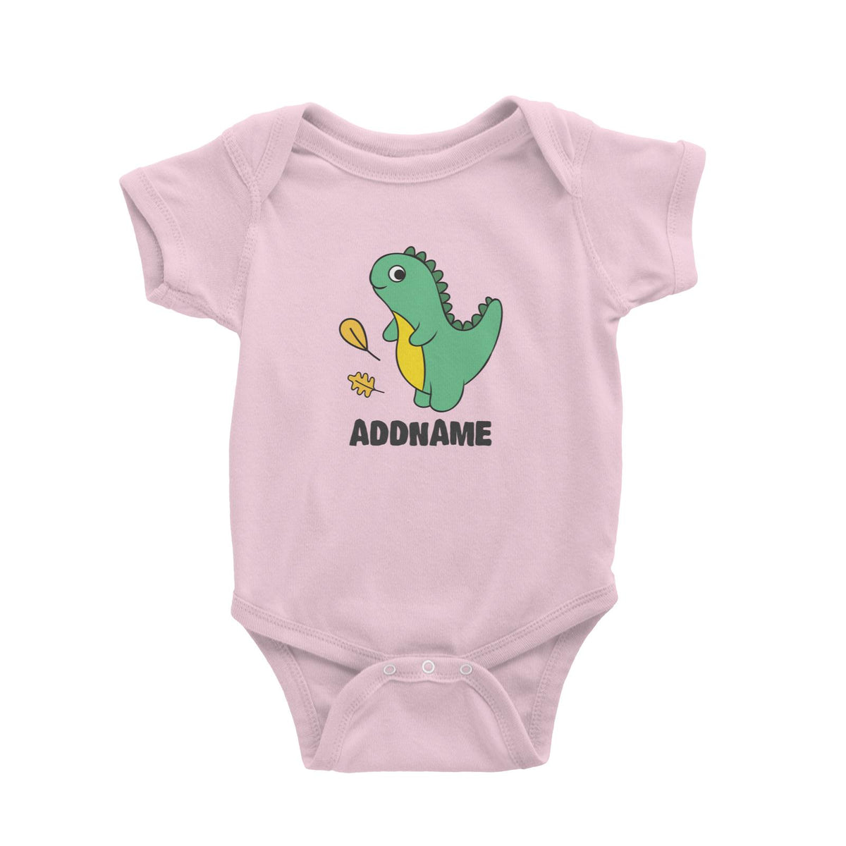 Super Cute Dinosaur With Yellow Leaves Baby Romper