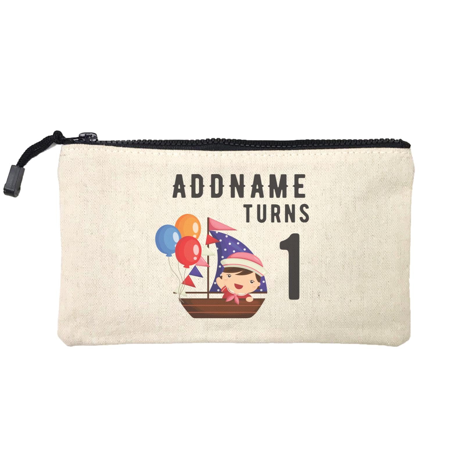 Birthday Sailor Baby Girl In Ship With Balloon Addname Turns 1 Mini Accessories Stationery Pouch