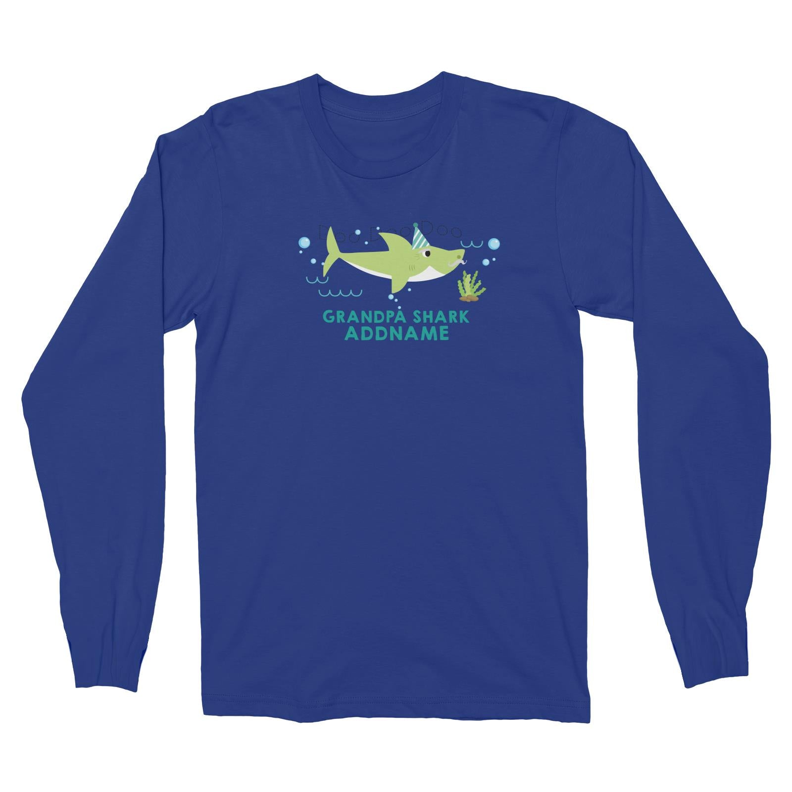 Grandpa Shark Birthday Theme Addname Long Sleeve Unisex T-Shirt
