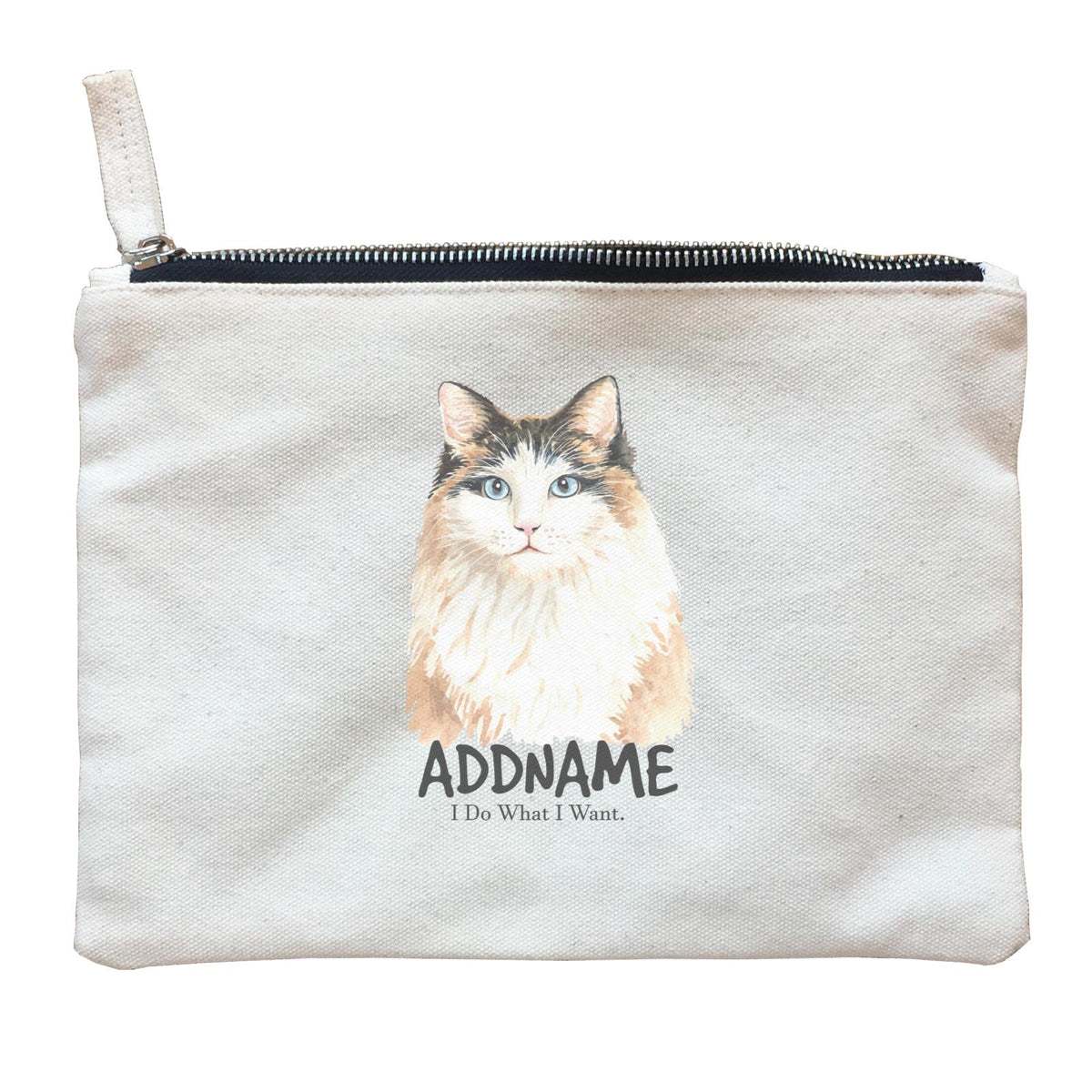 Watercolor Cat Long Hair Cat I Do What I Want Addname Zipper Pouch