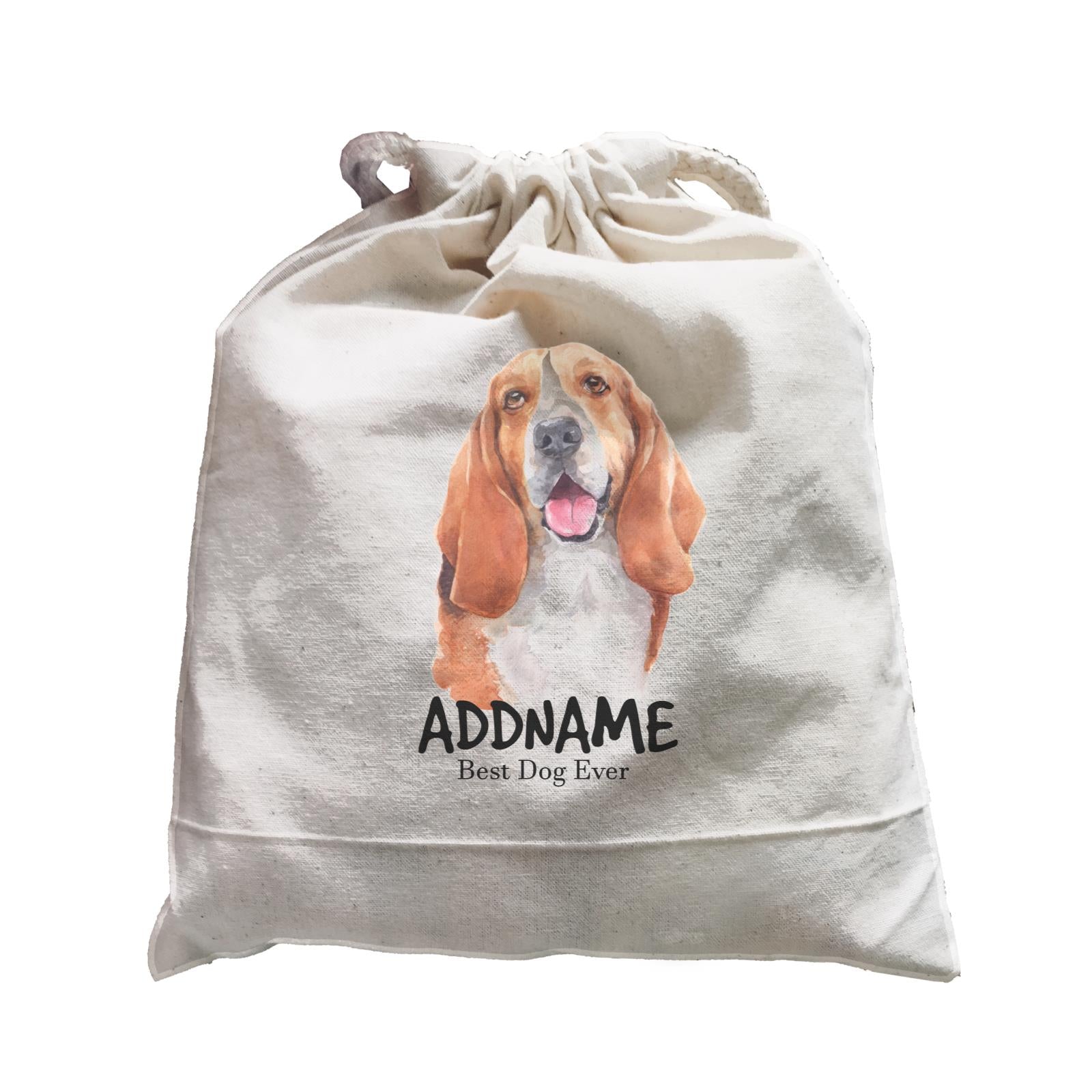 Watercolor Dog Basset Hound Happy Best Dog Ever Addname Satchel