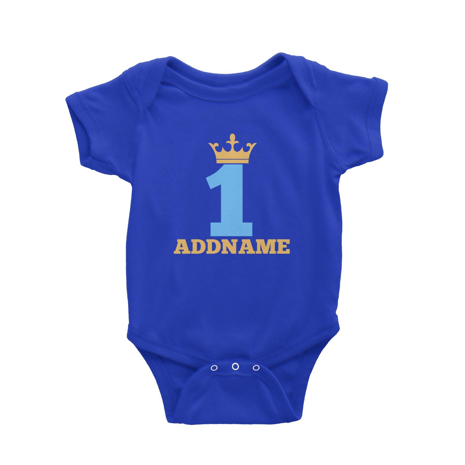 Blue Crown Birthday Theme Personalizable with Name and Number Baby Romper