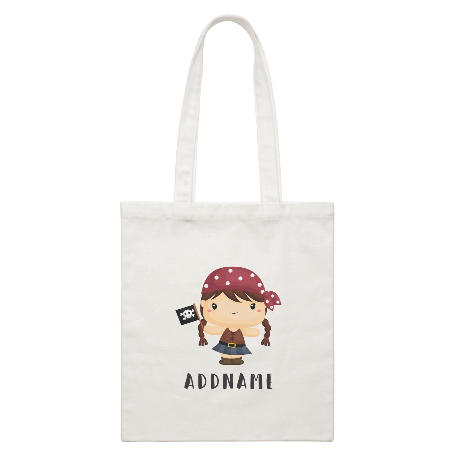 Birthday Pirate Girl Crew Holding Pirate Flag Addname White Canvas Bag