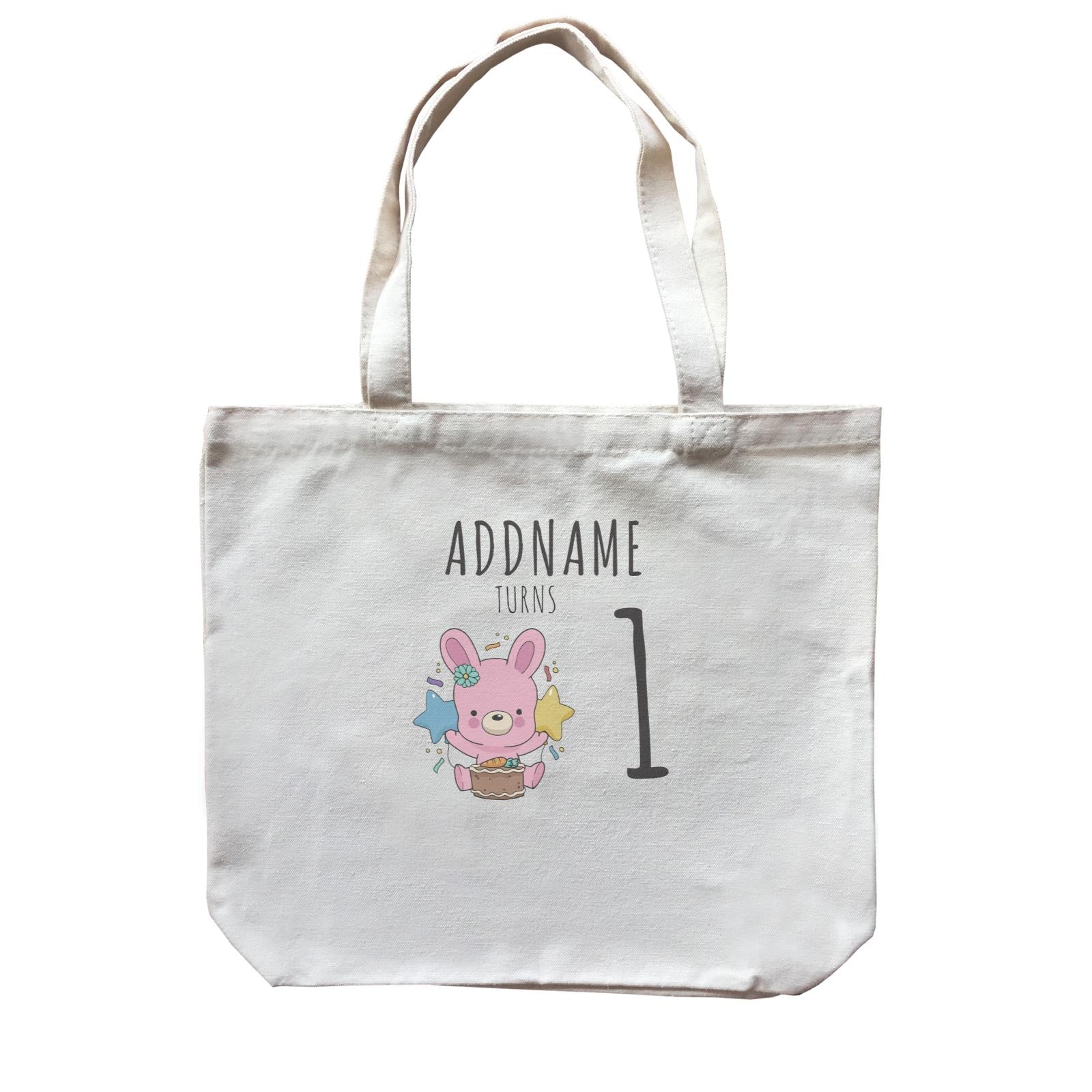 Birthday Sketch Animals Rabbit With Carrot Cake Addname Turns 1 Canvas Bag