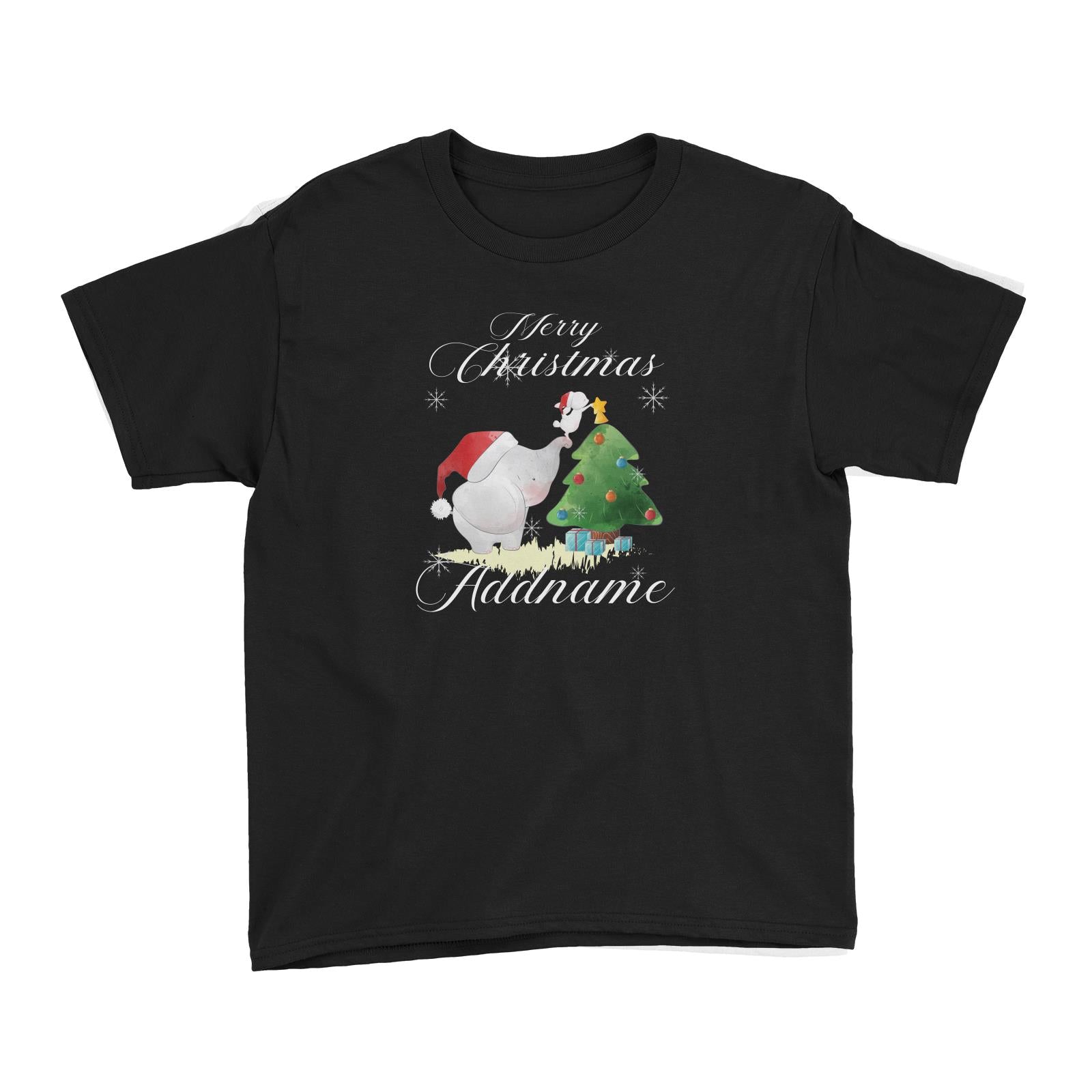 Christmas Cute Elephant Merry Christmas Addname Kid's T-Shirt