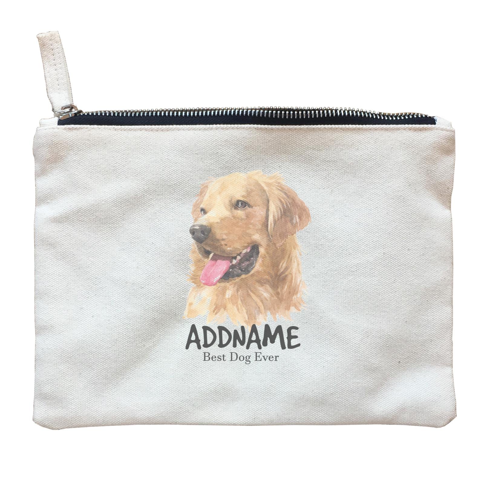 Watercolor Dog Golden Retriever Left Best Dog Ever Addname Zipper Pouch
