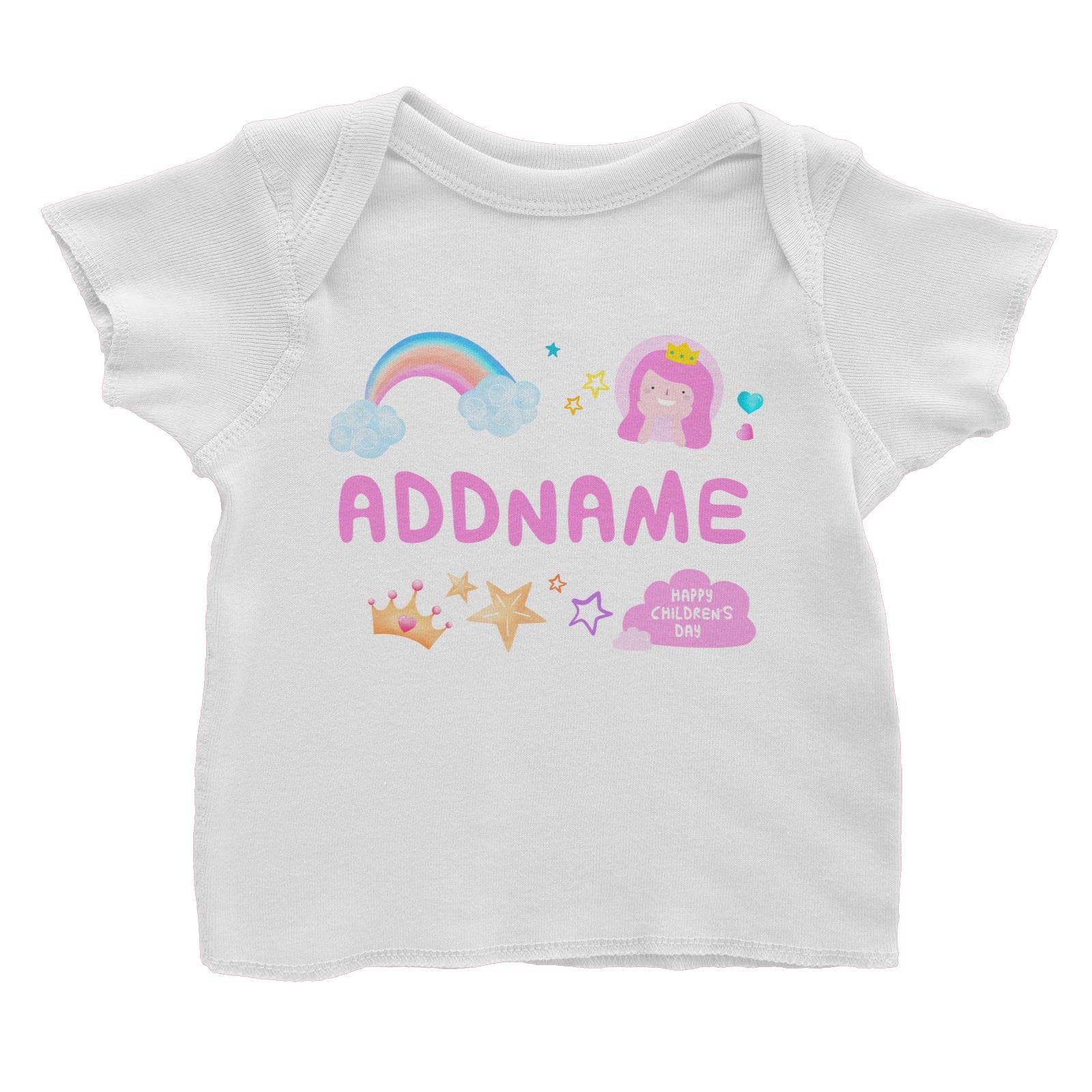 Children's Day Gift Series Cute Pink Girl Princess Rainbow Addname Baby T-Shirt