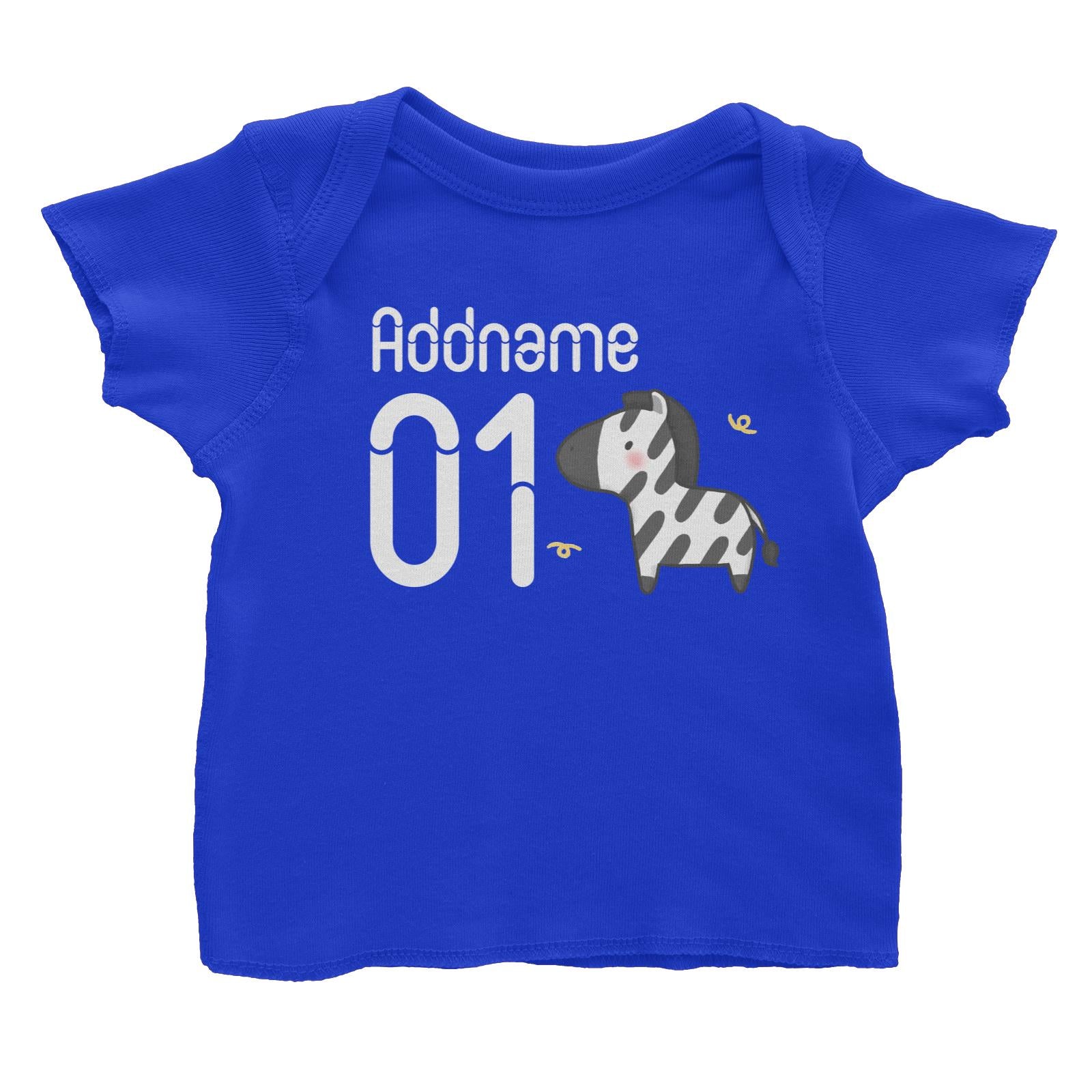 Name and Number Cute Hand Drawn Style Zebra Baby T-Shirt
