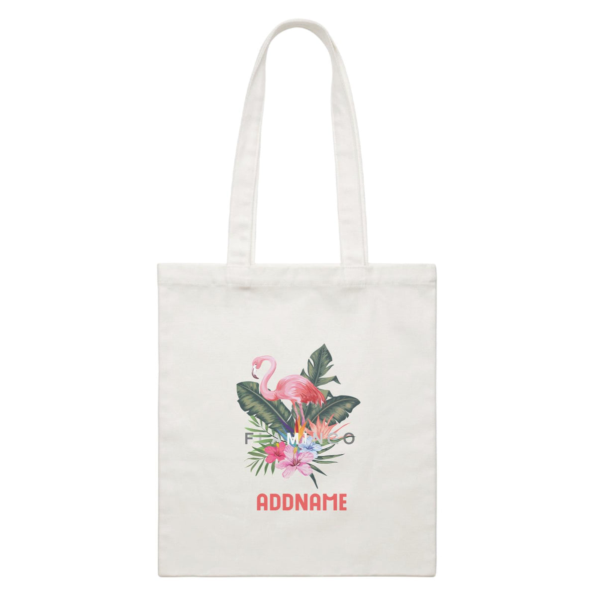 Summer Tropical Plants Pink Flamingo Bunga Raya With Addname White Canvas Bag