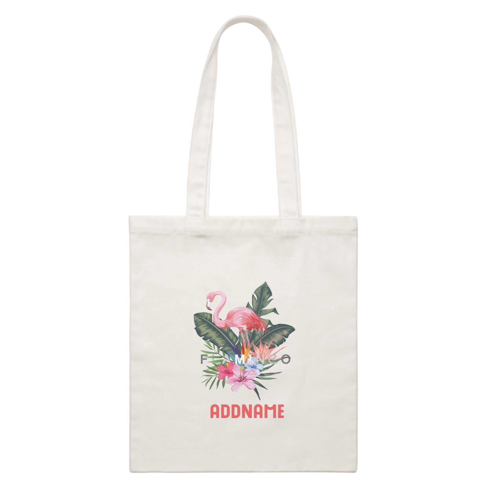 Summer Tropical Plants Pink Flamingo Bunga Raya With Addname White Canvas Bag
