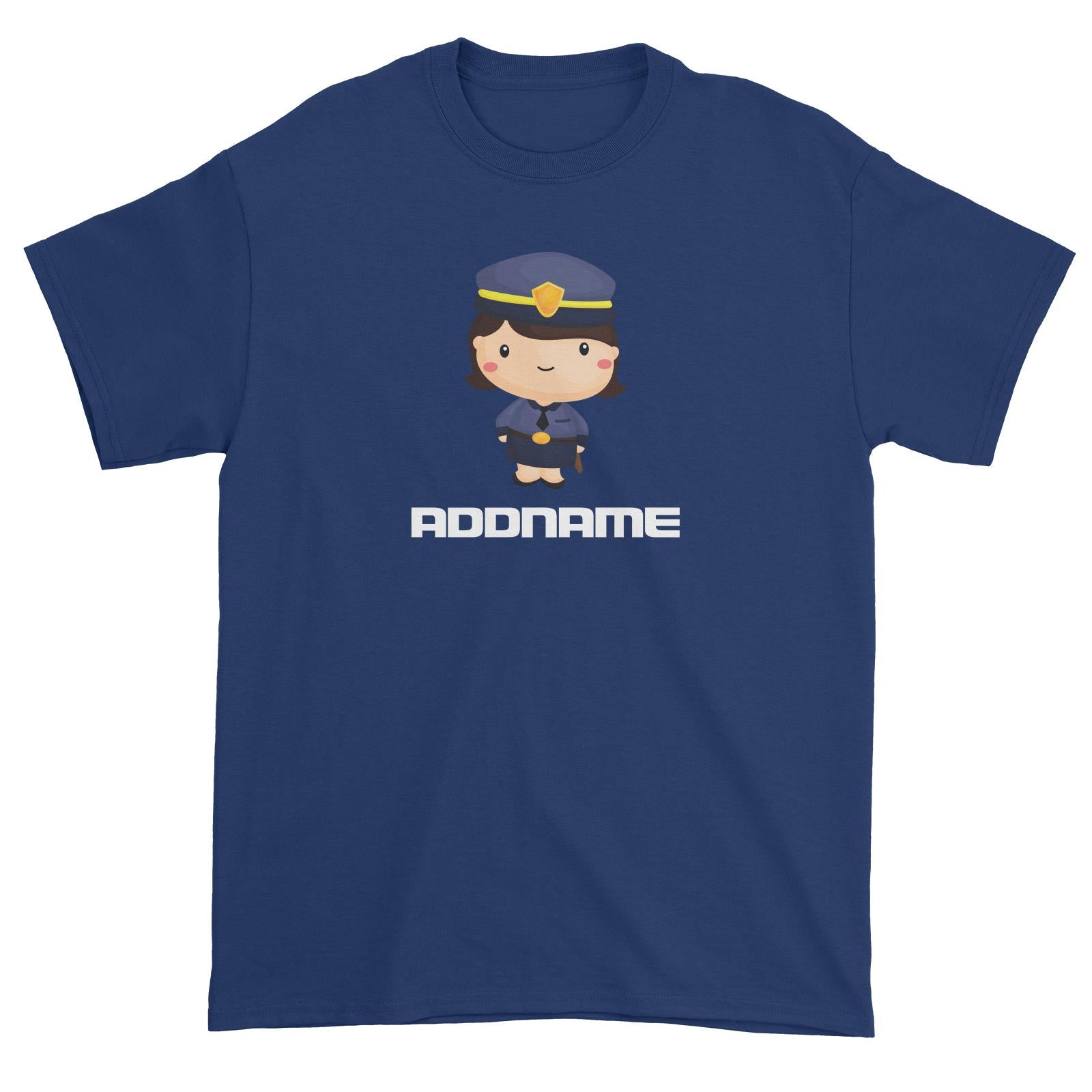 Birthday Police Officer Short Hair Girl  In Suit Addname Unisex T-Shirt