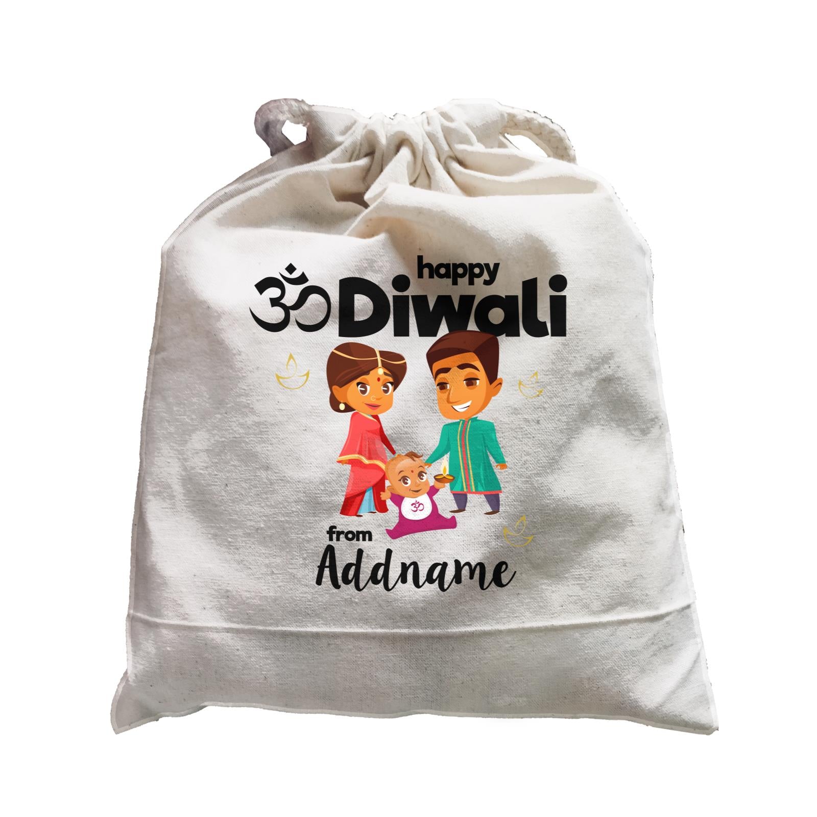 Cute Family Of Three OM Happy Diwali From Addname Satchel