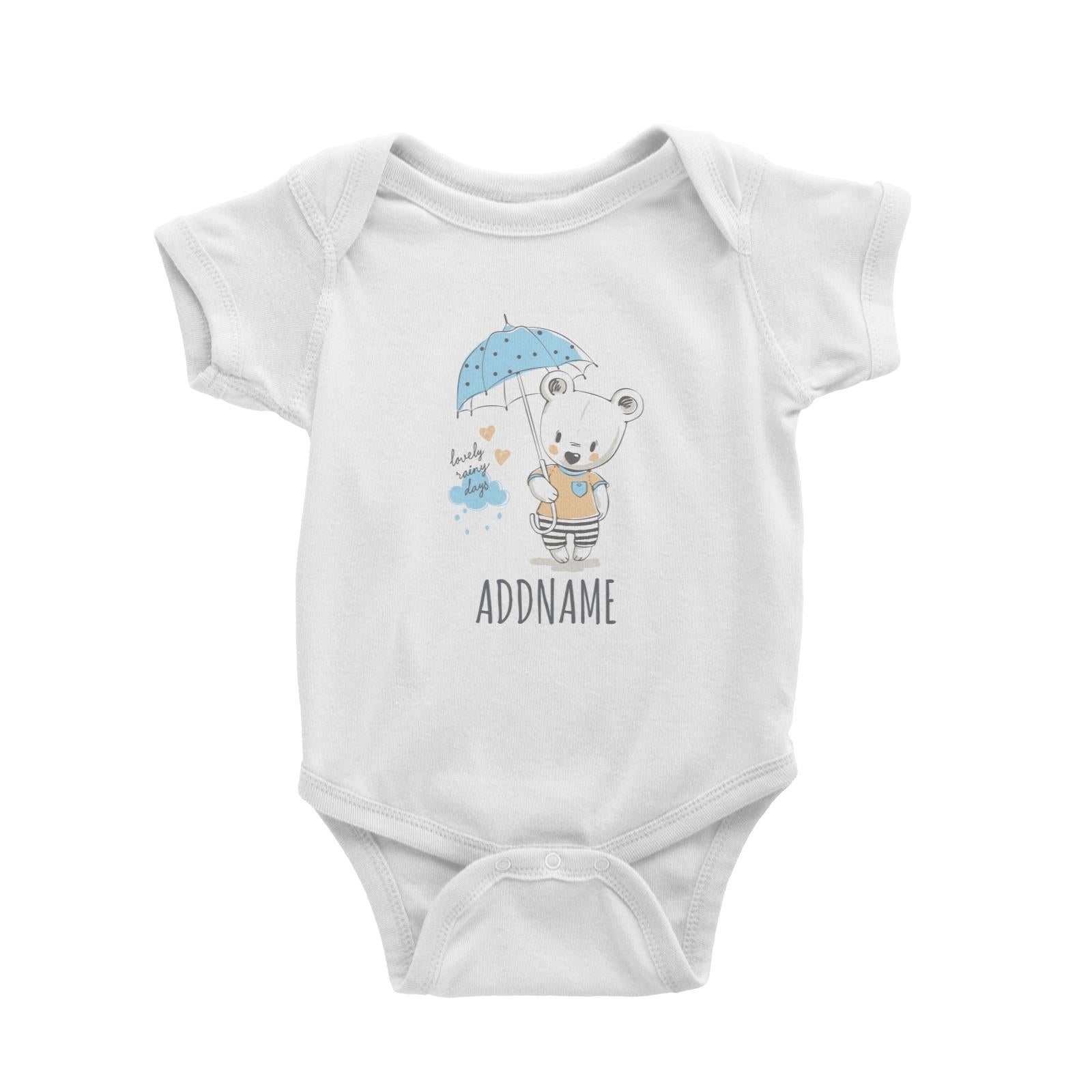 Bear with Umbrella White Baby Romper Personalizable Designs Cute Sweet Animal HG