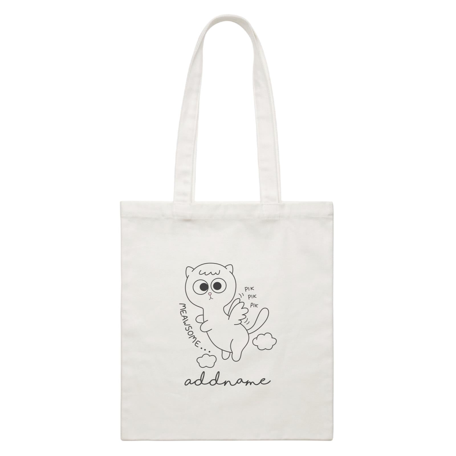 Cool Cute Animals Cats Angel Cat Meawsome Addname White Canvas Bag
