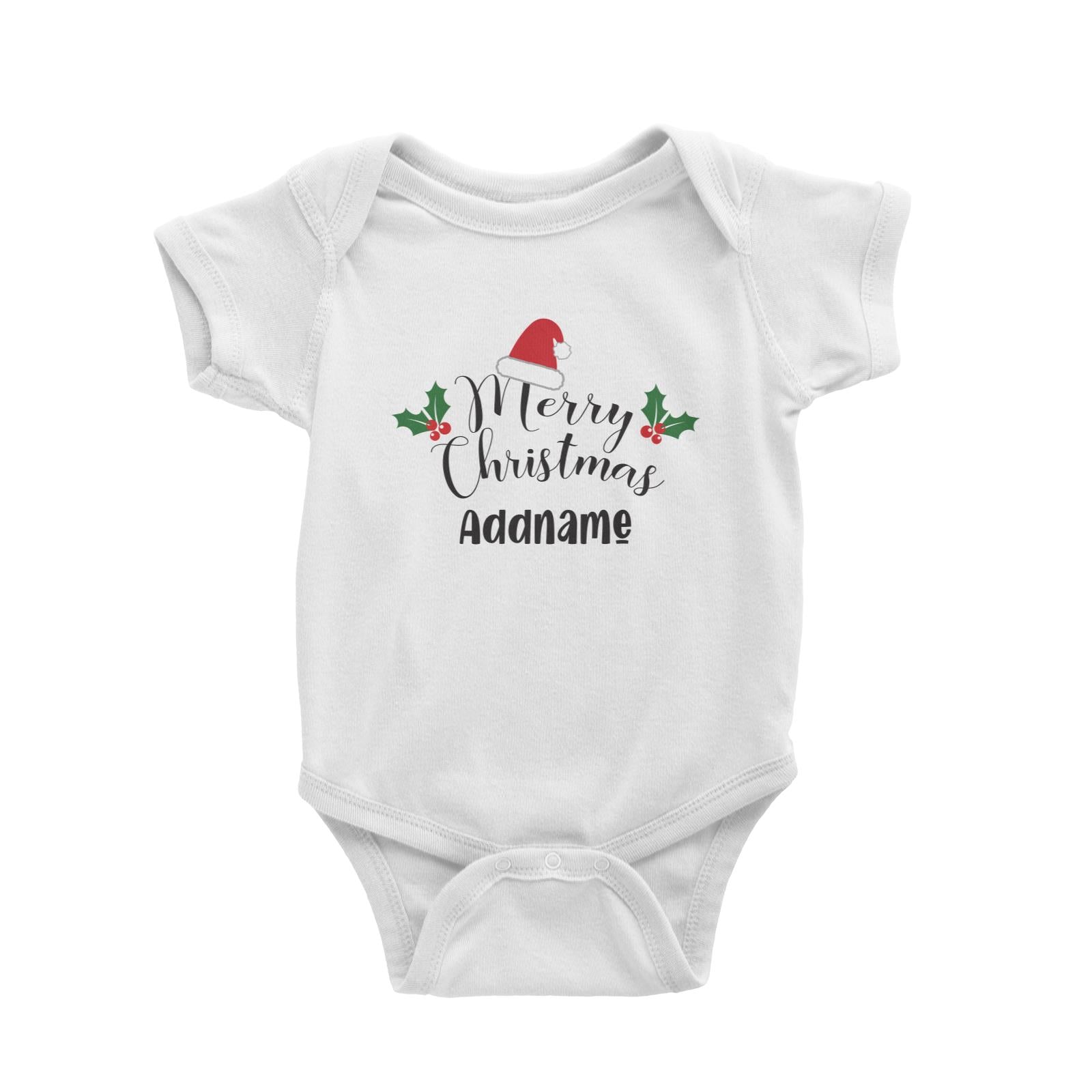 Christmas Series Merry Christmas with Santa Hat and Holly Baby Romper