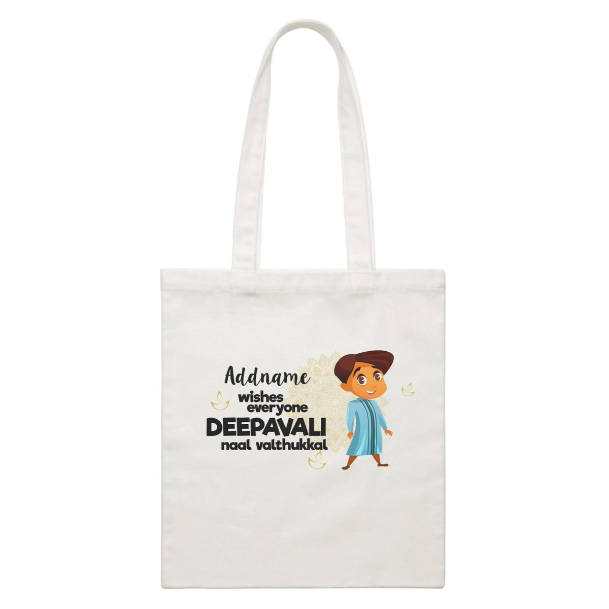 Cute Boy Wishes Everyone Deepavali Addname White Canvas Bag