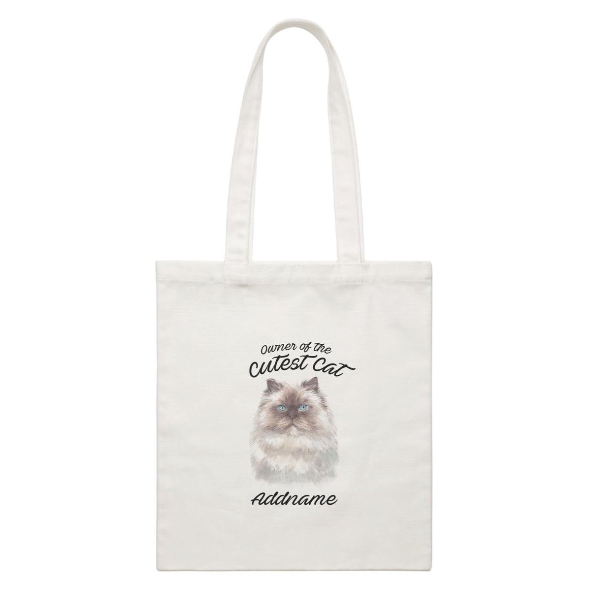 Watercolor Owner Of The Cutest Cat Himalayan White Addname White Canvas Bag
