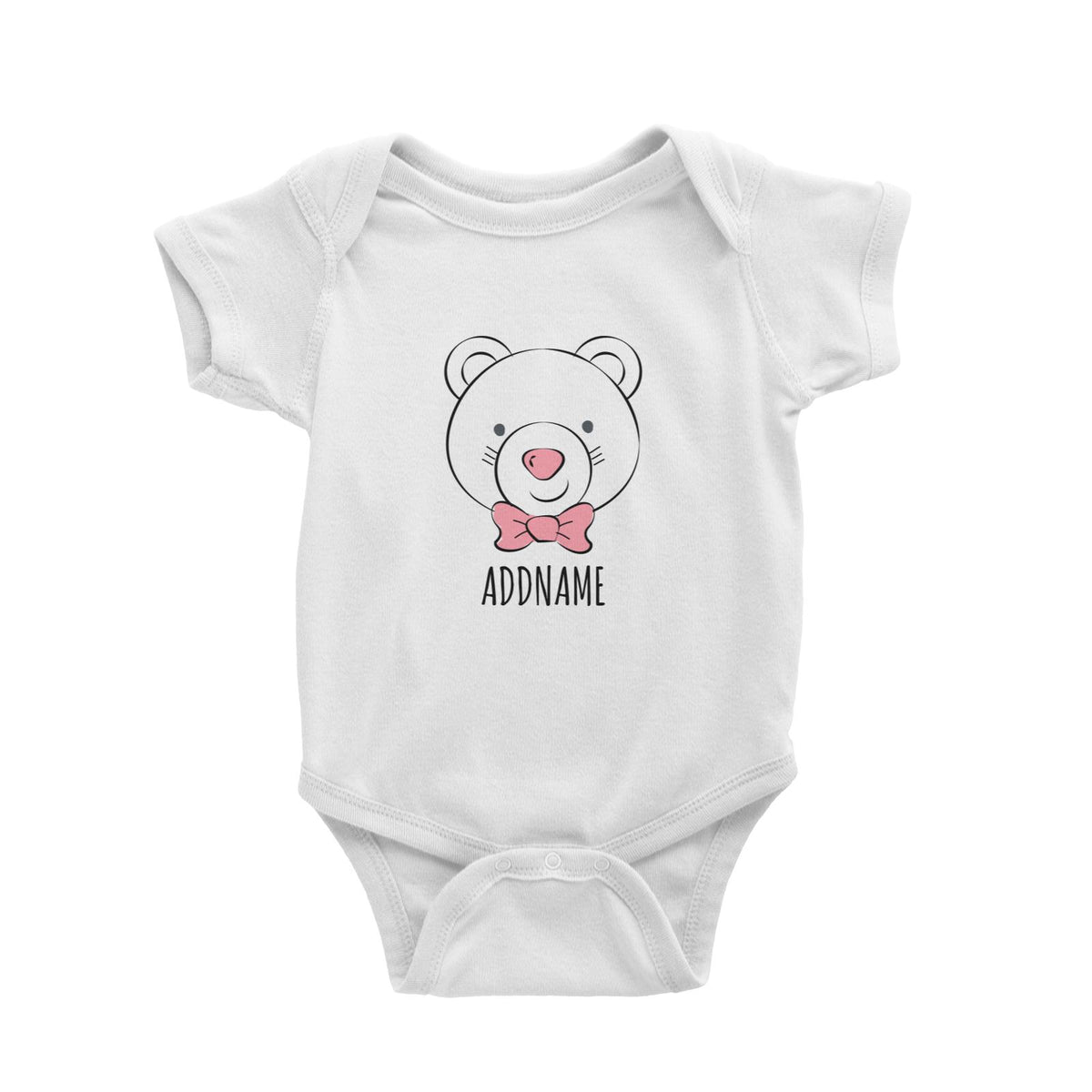 Bear with Bow Tie Doodle White White Baby Romper