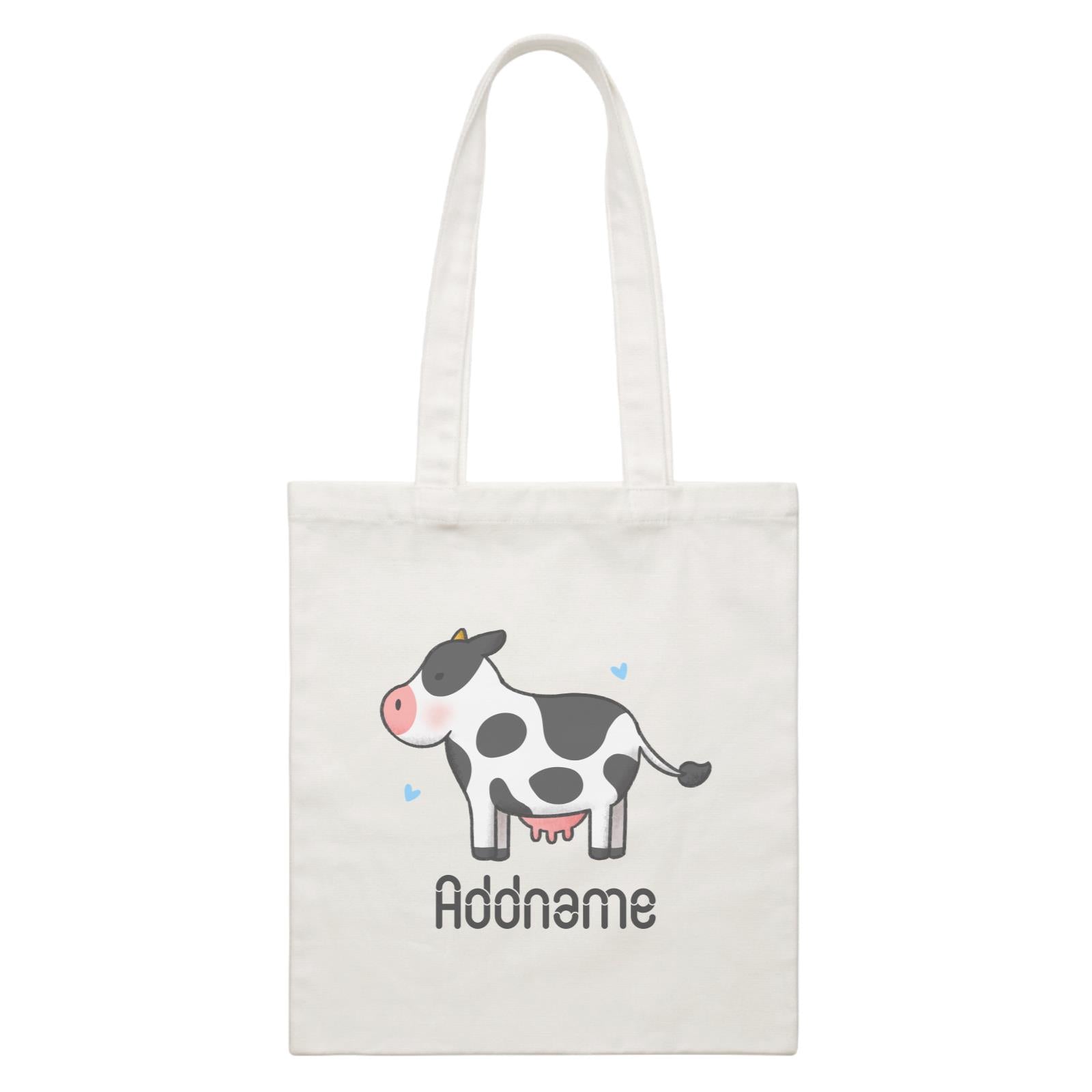 Cute Hand Drawn Style Cow Addname White Canvas Bag