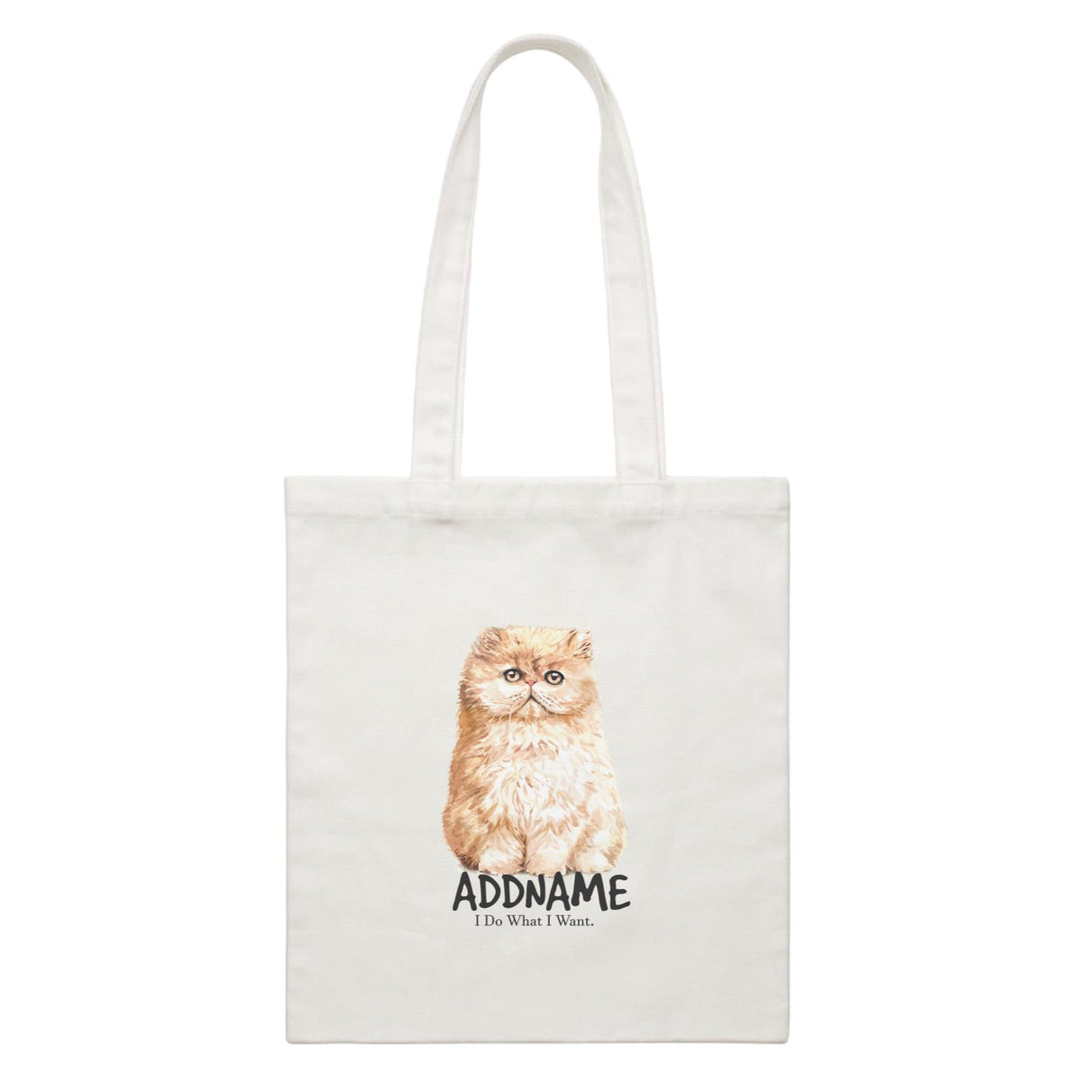 Watercolor Cat Brown Kitten I Do What I WantAddname White Canvas Bag