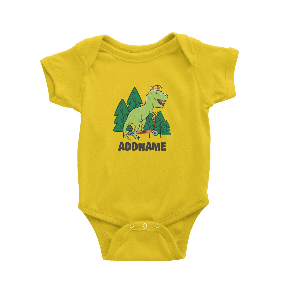 Super Cute Dinosaur Rides Scooter Into Woods Baby Romper