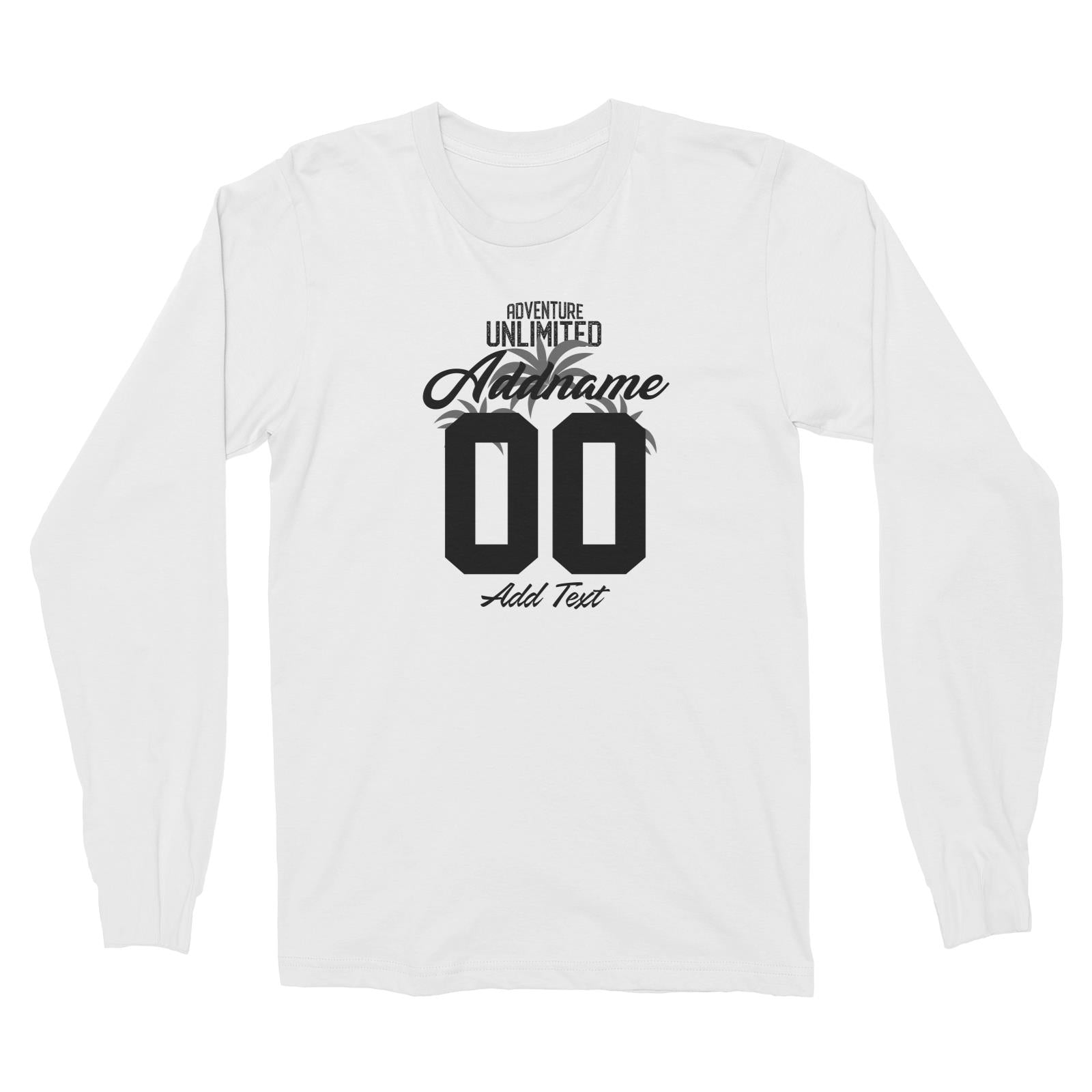 Adventure Unlimited with Grey Leaves Personalizable with Name Number and Text Long Sleeve Unisex T-Shirt