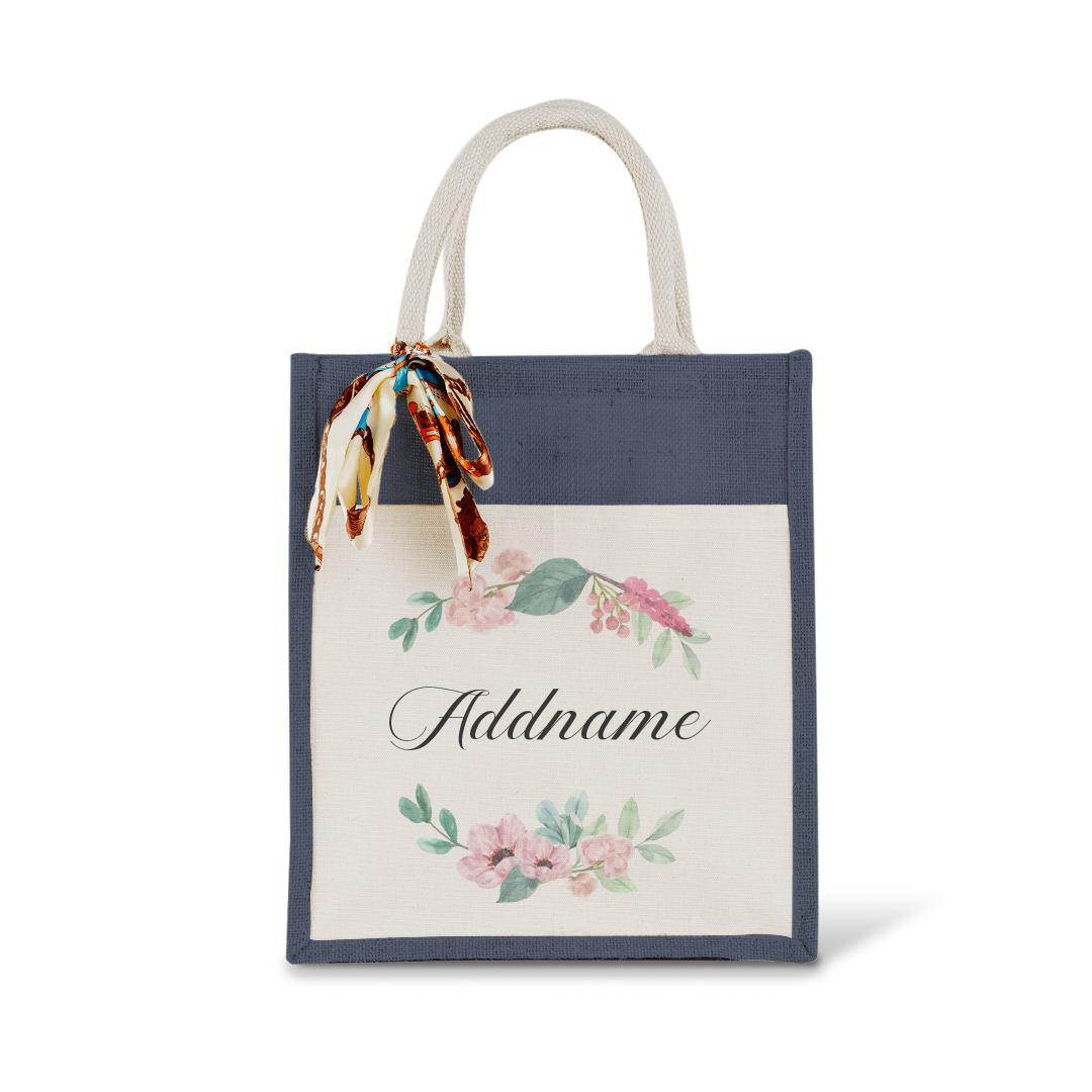 Beautiful Flower Wreath Colourful Jute Bag With Front Pocket