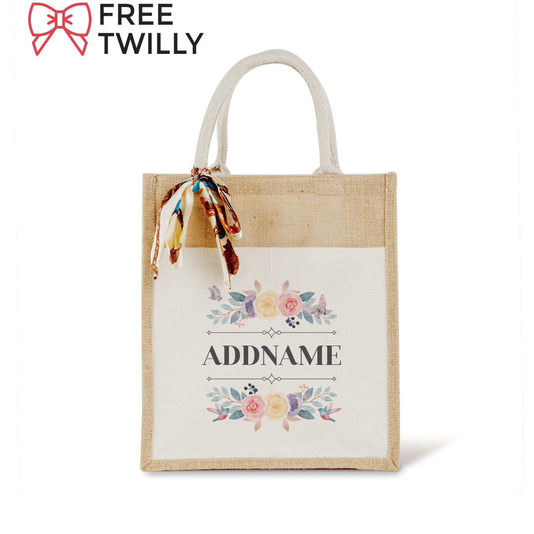 Le Fleur Series Raffinée Natural Colourful Jute Bag With Front Pocket