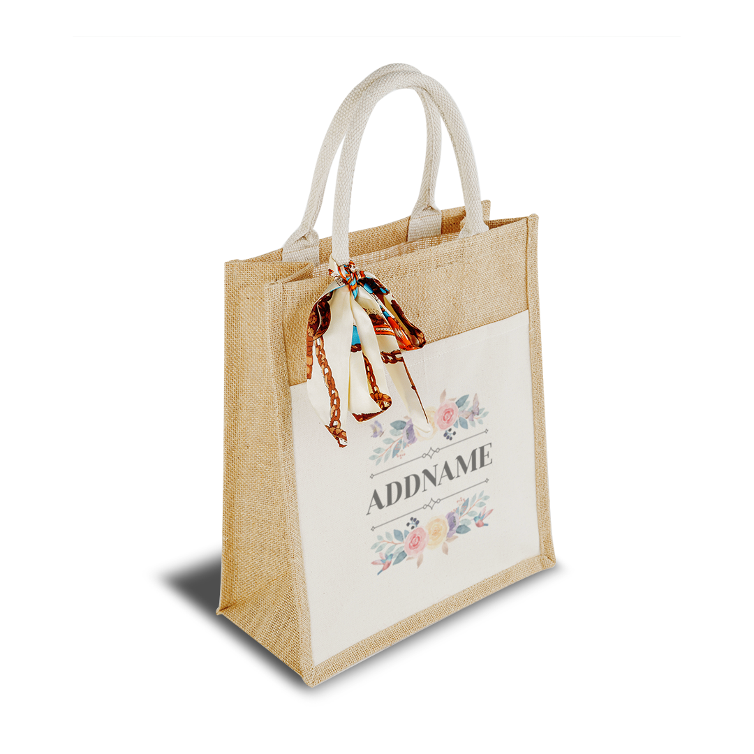 Le Fleur Series Raffinée Natural Colourful Jute Bag With Front Pocket