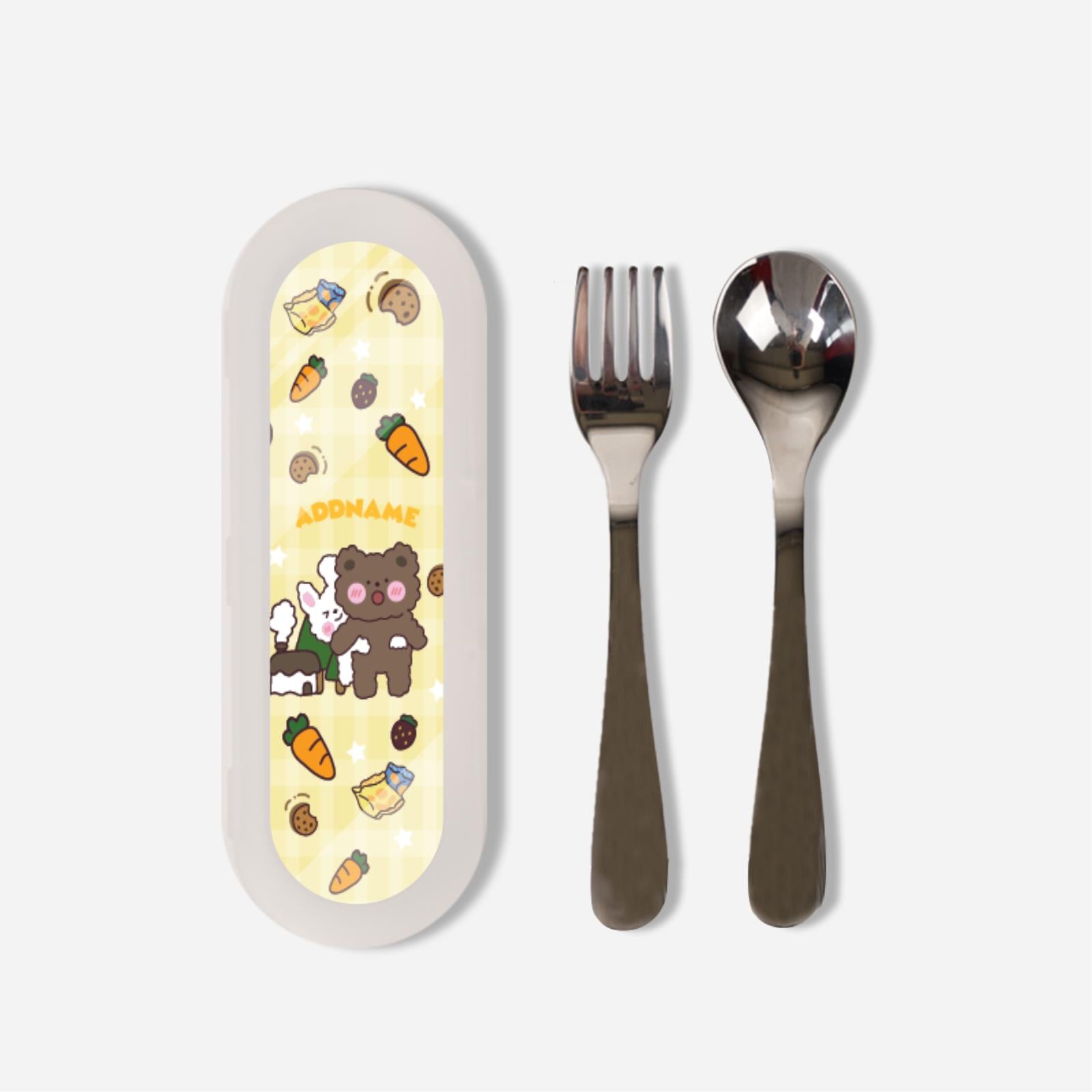 Cute Doodle Series Kids Cutlery Set - Yellow Rabbit Hug Bear