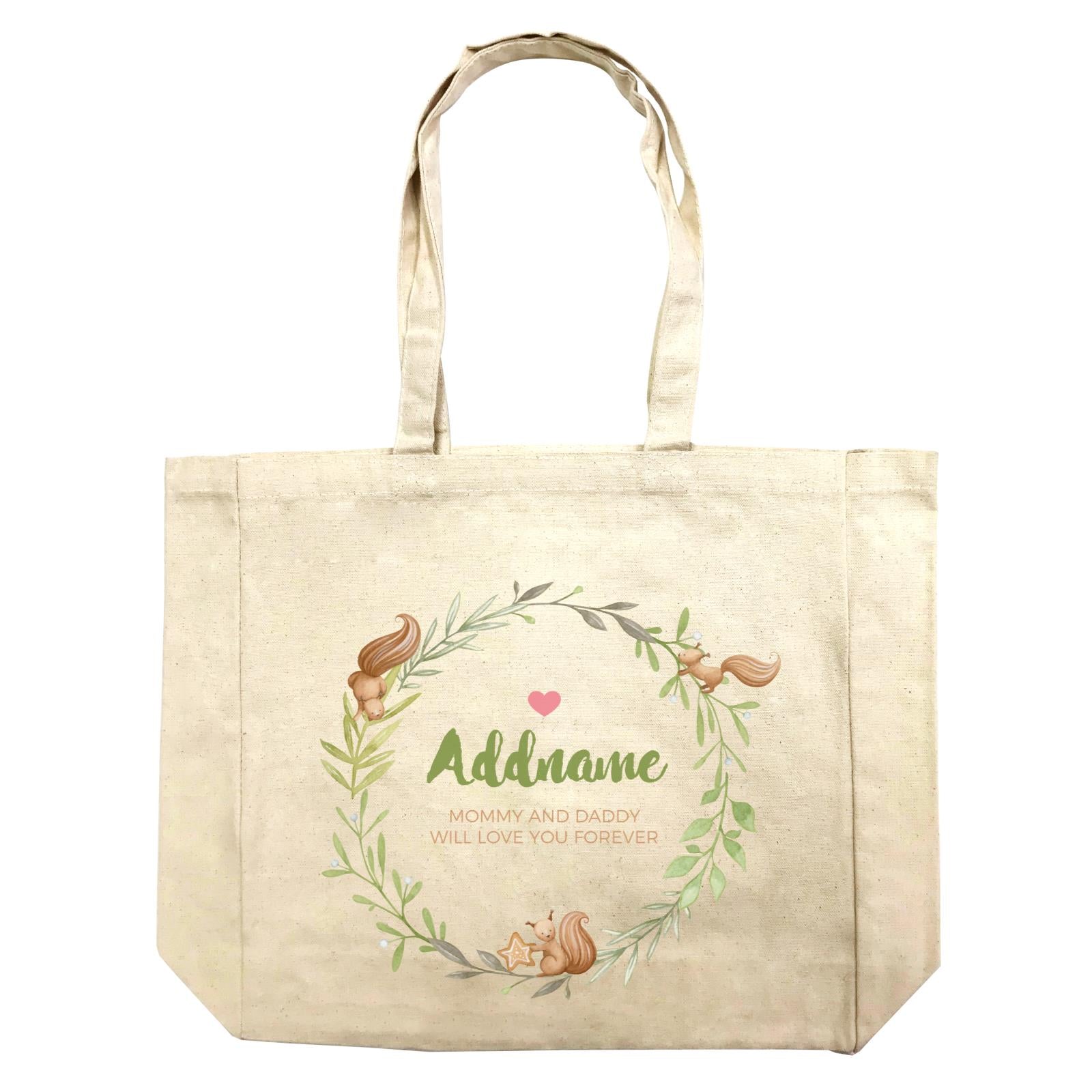 Watercolour Squirrels Green Wreath Personalizable with Name and Text Shopping Bag