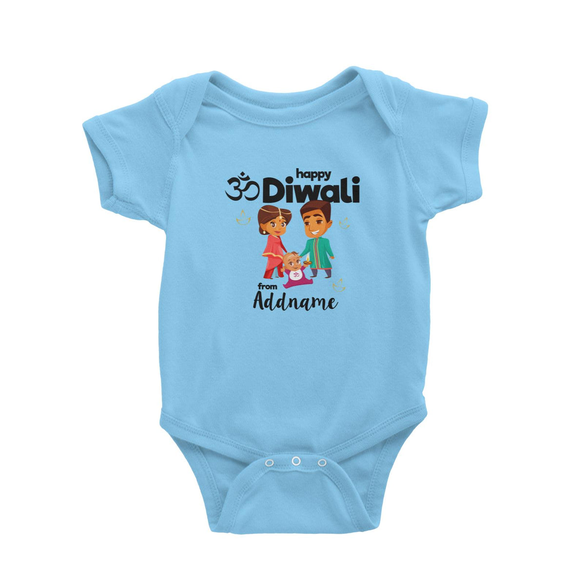 Cute Family Of Three OM Happy Diwali From Addname Baby Romper