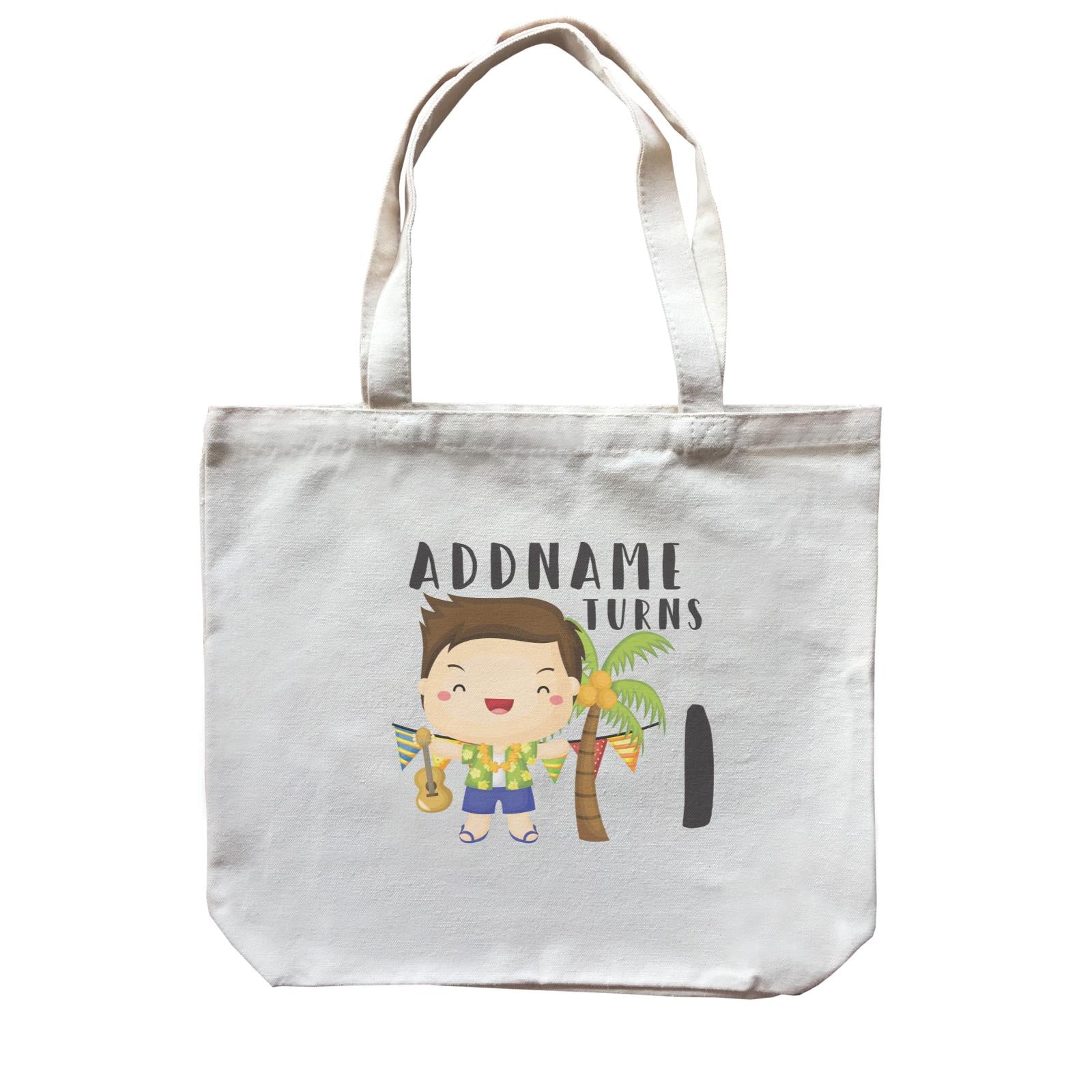 Birthday Hawaii Boy Taking Ukelele Addname Turns 1 Canvas Bag