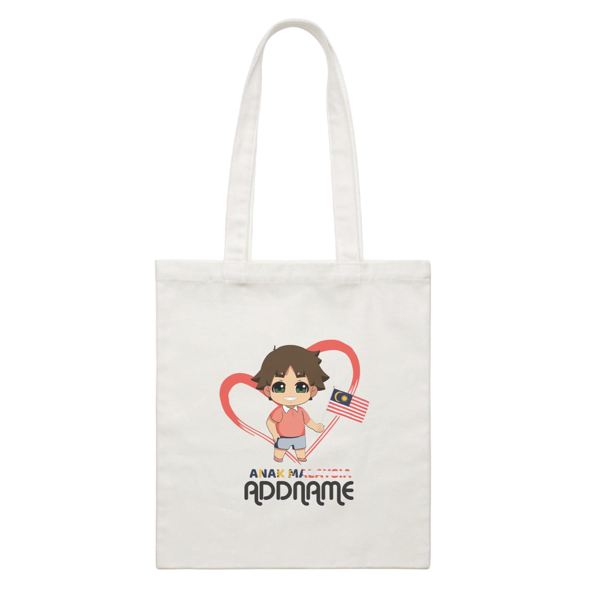 Merdeka Series Anak Malaysia Love Chinese Boy Addname White Canvas Bag