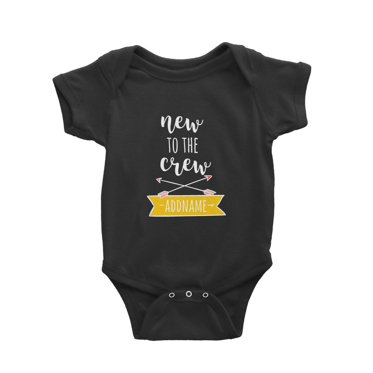 New To The Crew Addname with Arrow and Banner Baby Romper Personalizable Designs Basic Newborn