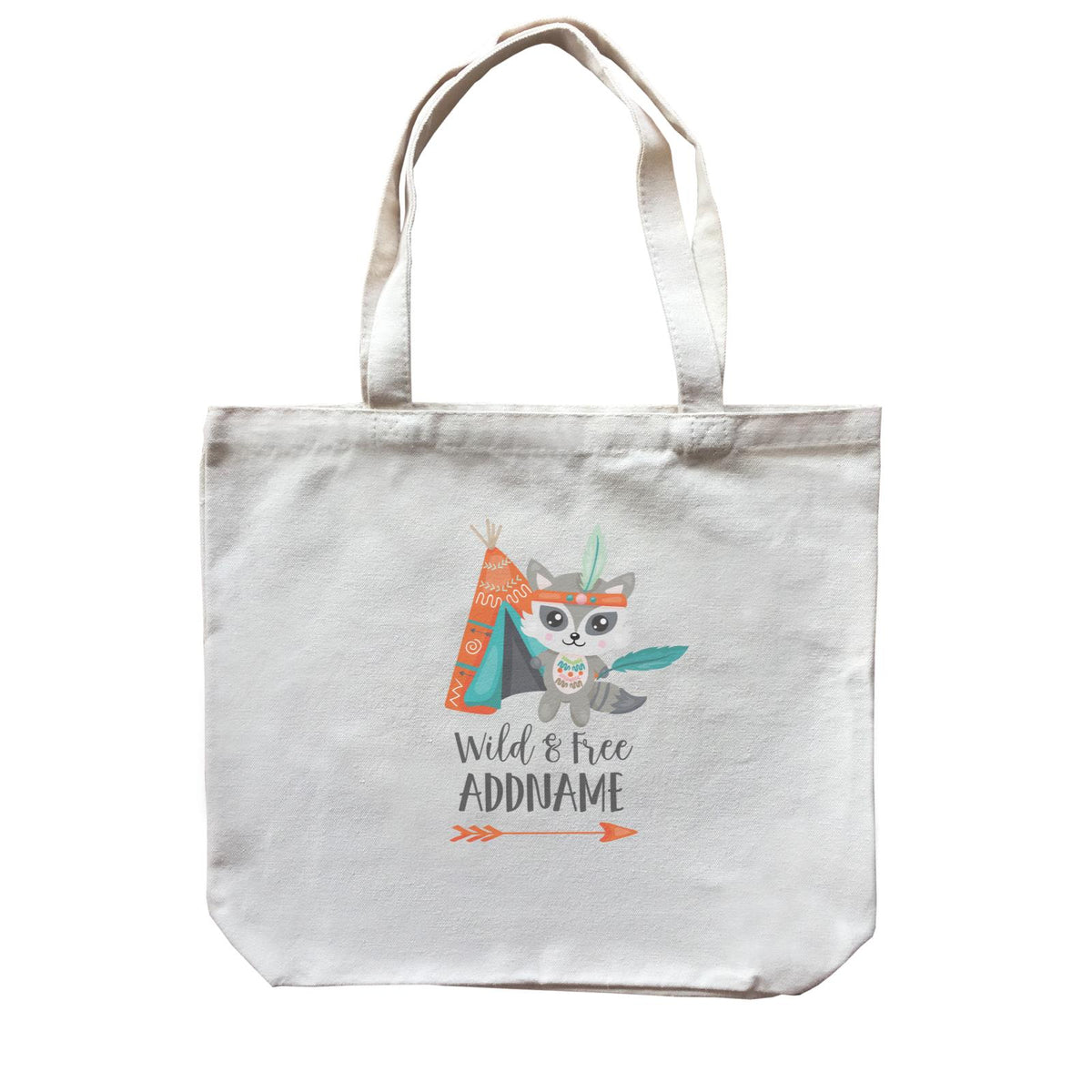 Cute Tribe Animals Raccoon Wild &amp; Free Addname Canvas Bag