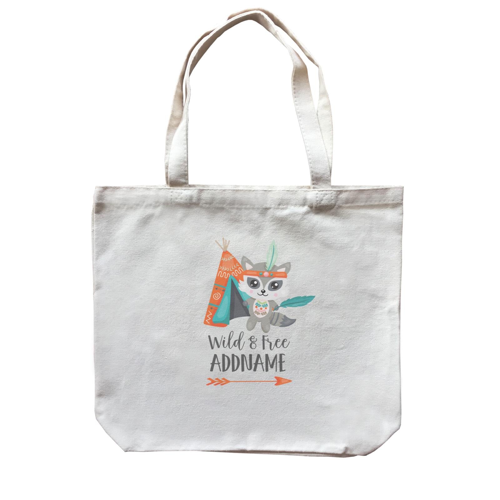 Cute Tribe Animals Raccoon Wild & Free Addname Canvas Bag