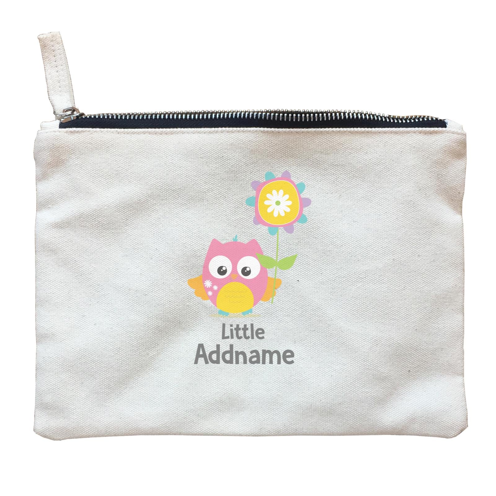 Cute Owls Pink with Flower Little Addname Zipper Pouch