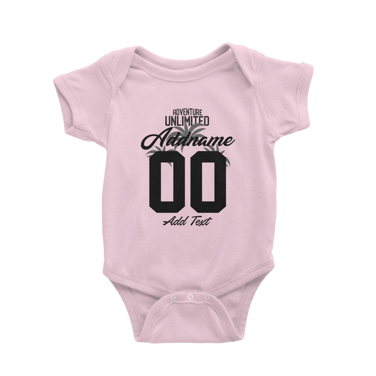 Adventure Unlimited with Grey Leaves Personalizable with Name Number and Text Baby Romper